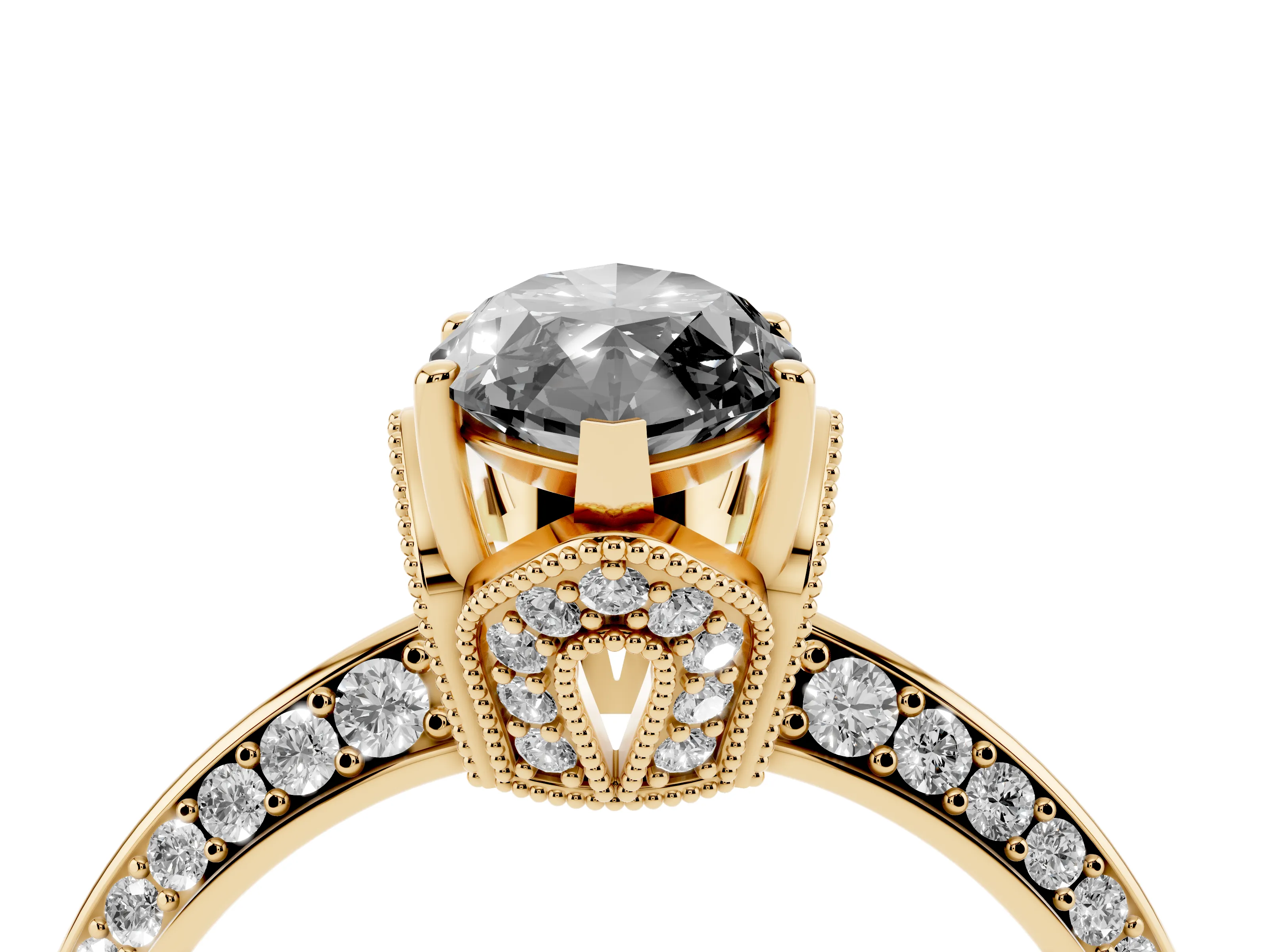Fancy Black Marquise Cut Diamond Solitaire Engagement Ring Set in Yellow gold with Pavé Split Shank and Prong Setting