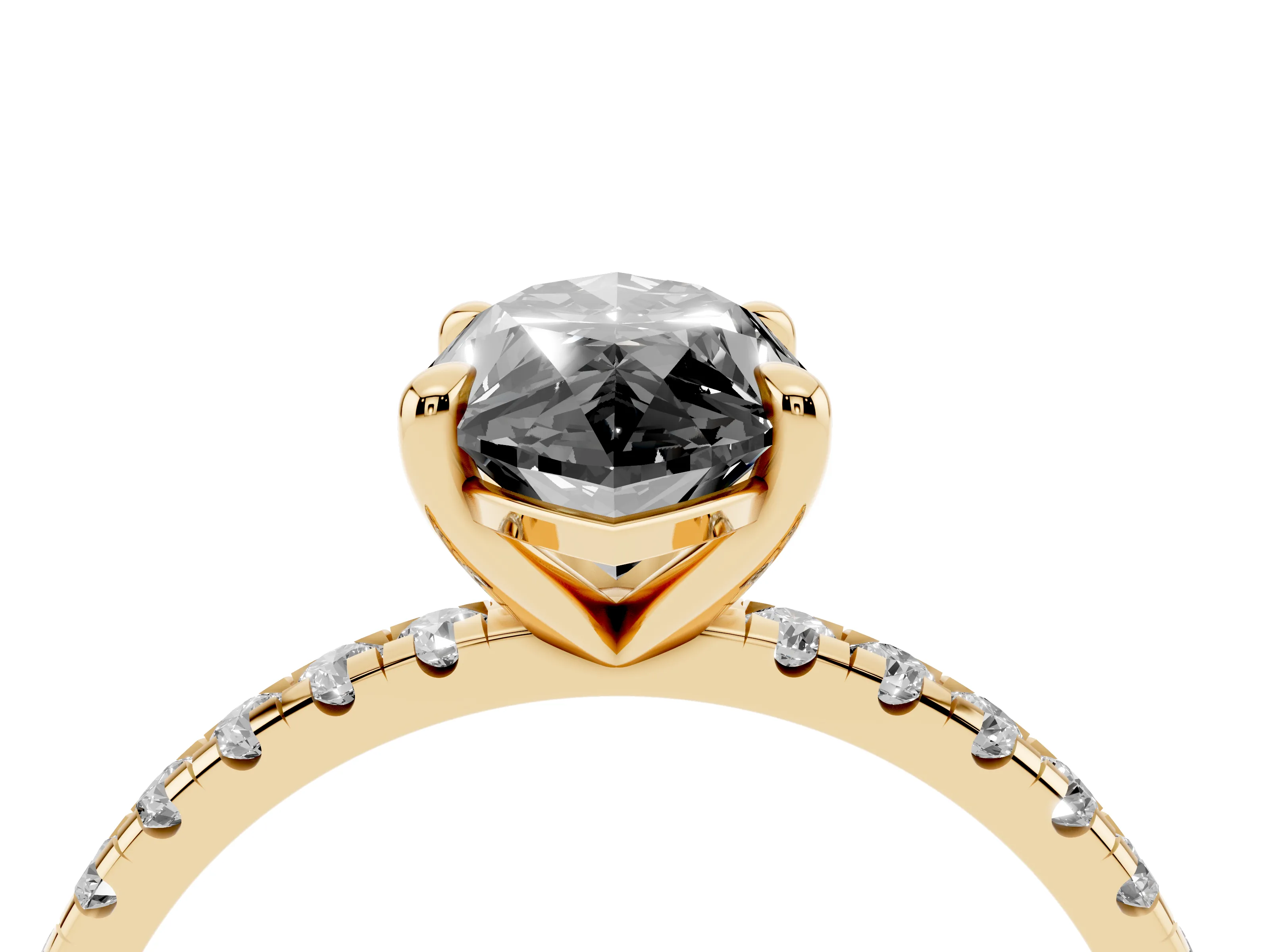 Fancy Black Marquise Cut Diamond Brilliant Solitaire Ring Set in Yellow gold with Pavé Band and Prong Setting