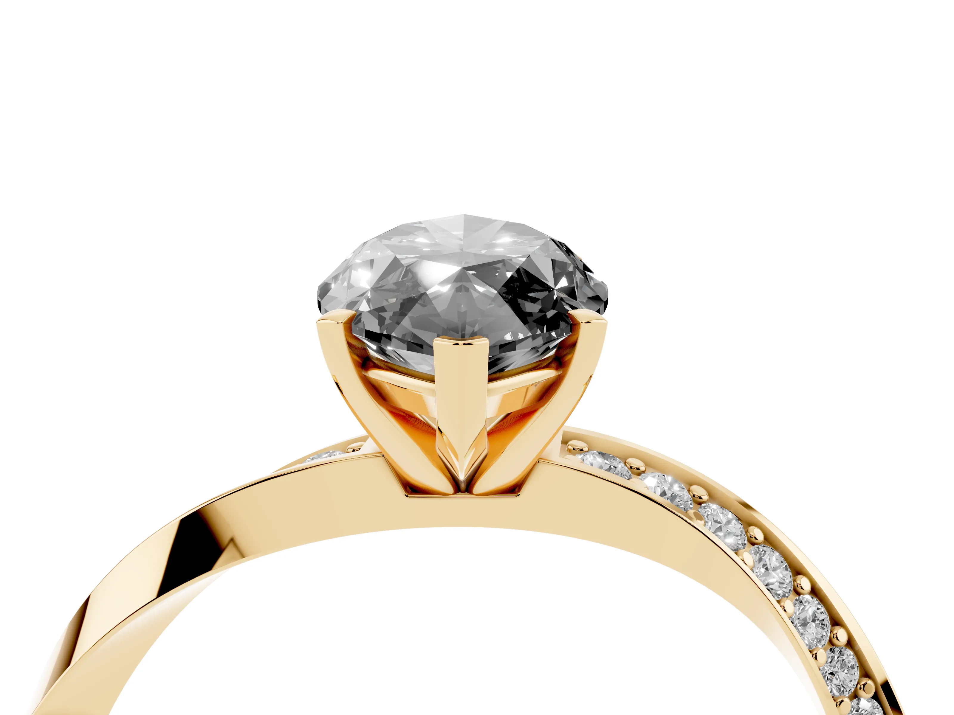 Fancy Black Marquise Cut Diamond Engagement Ring Set in Yellow gold with Side Stone Accents and Prong Setting