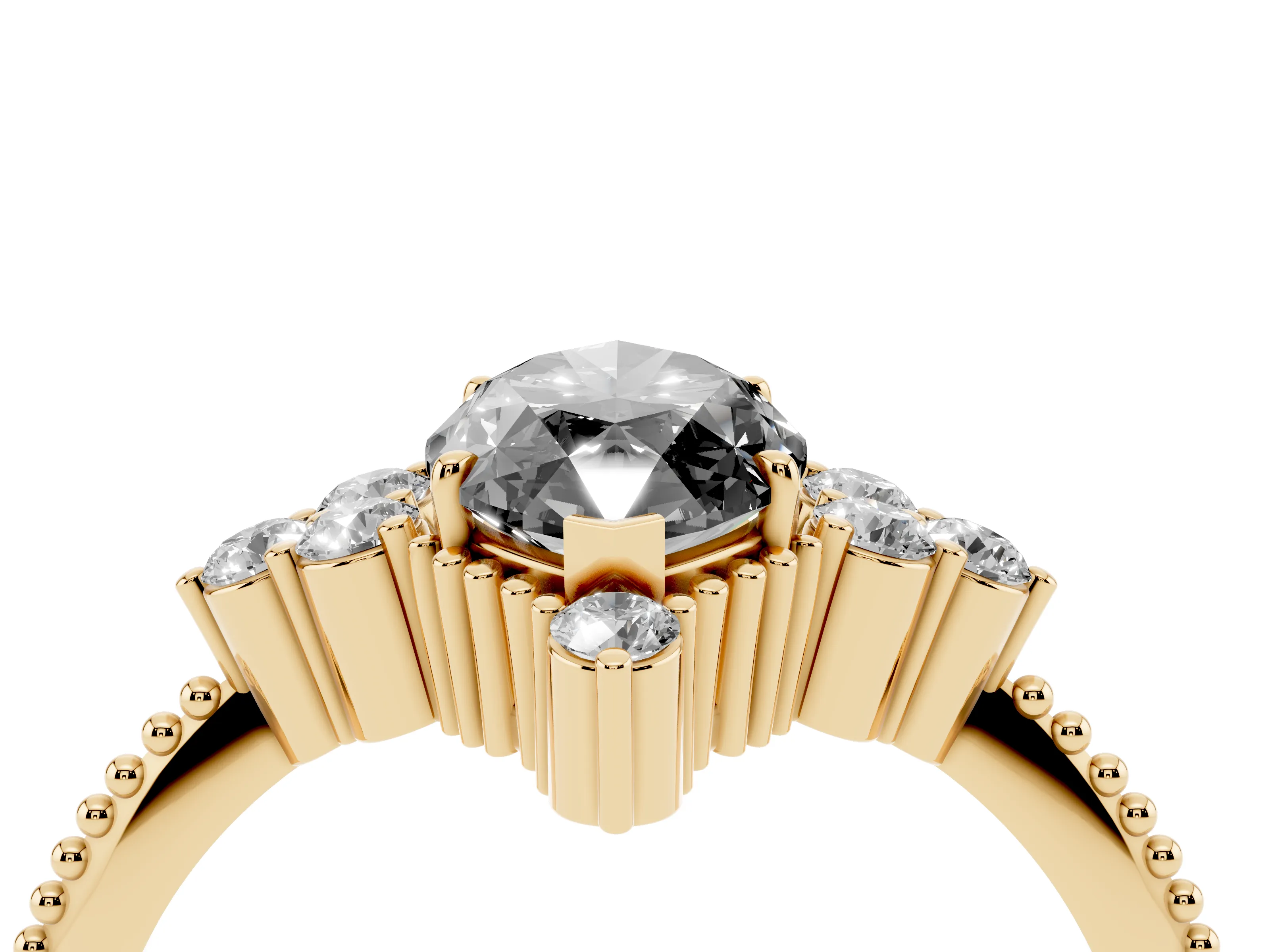 Fancy Black Marquise Cut Diamond Cluster Ring Set in Yellow gold with Beaded Band