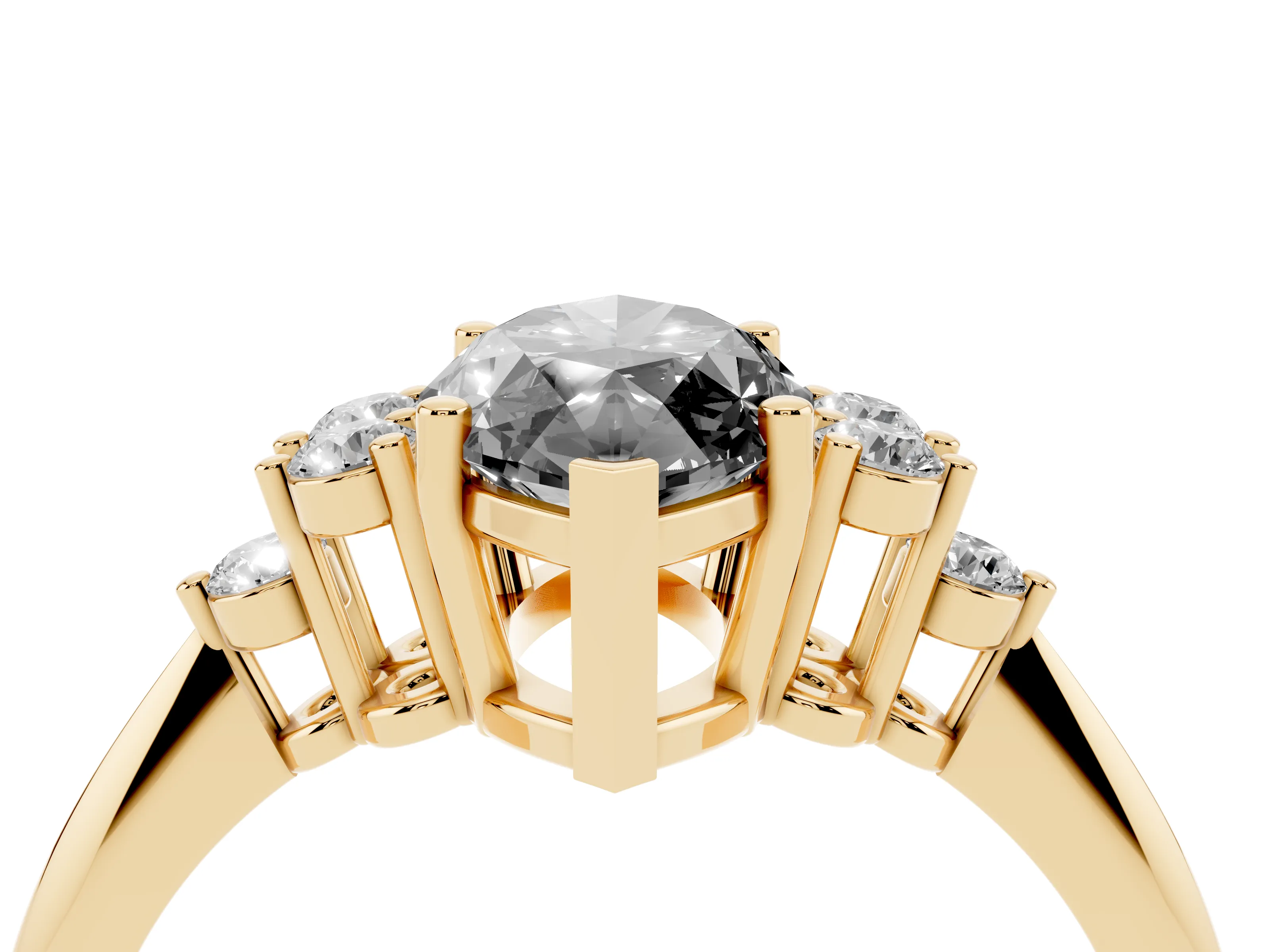 Fancy Black Marquise Cut Diamond Cluster Ring Set in Yellow gold with Plain Band and Prong Setting