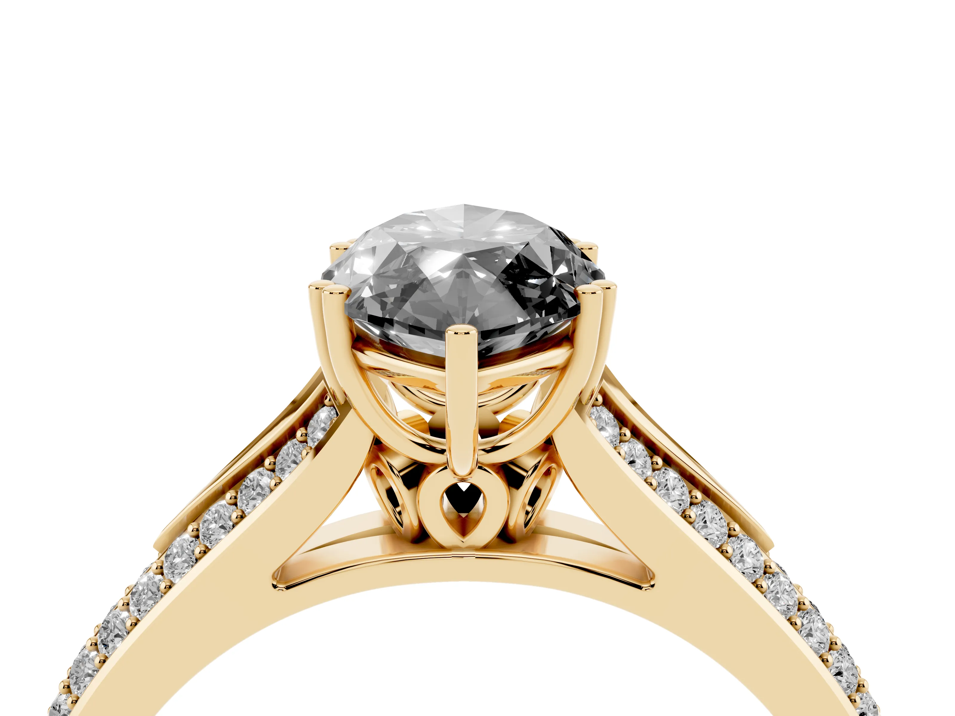 Fancy Black Marquise Cut Diamond Split Shank Pavé Engagement Ring Set in Yellow gold with Prong-Set Center Stone
