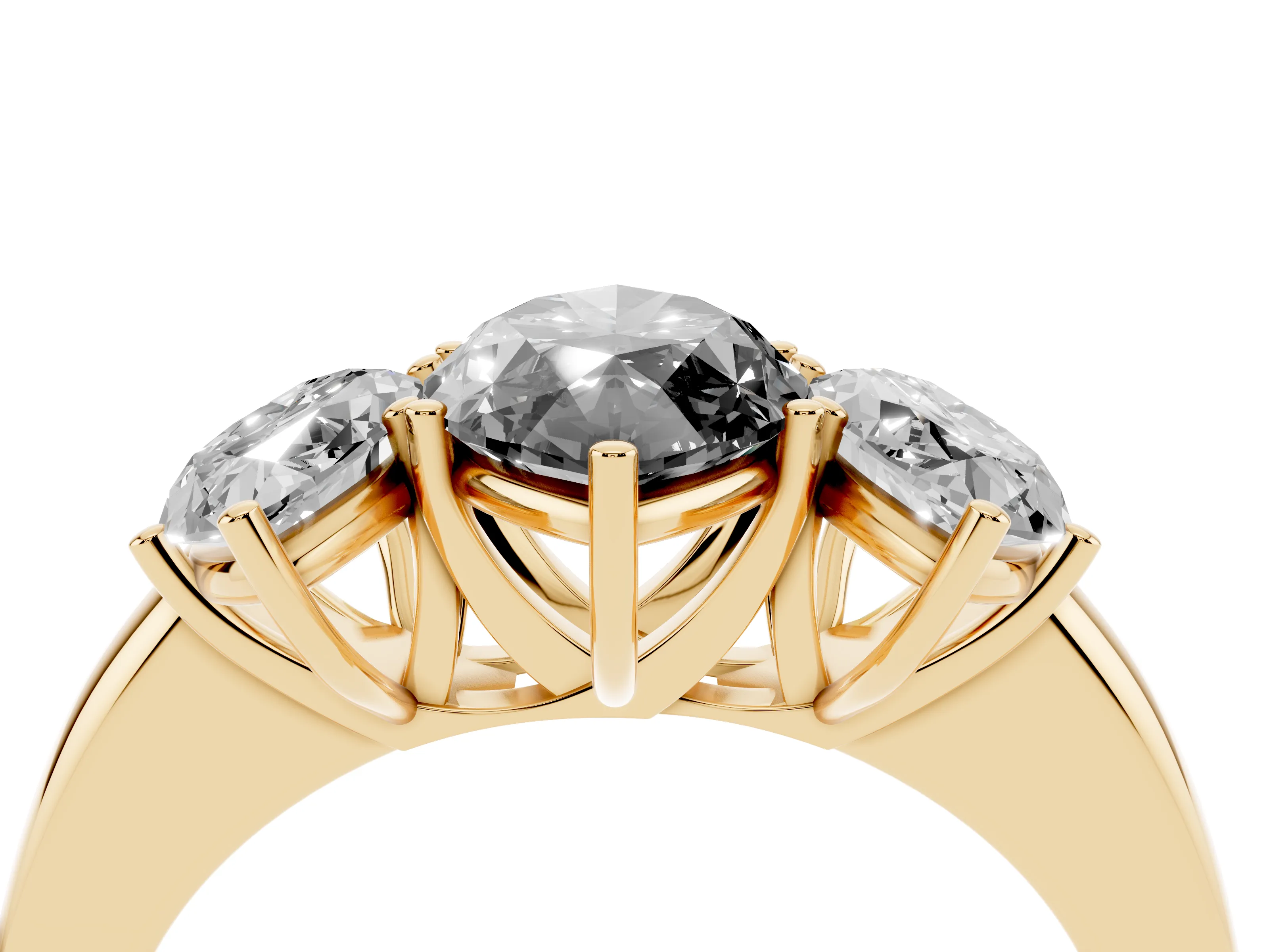 Fancy Black Marquise Cut Diamond Three-Stone Ring Set in Yellow gold with Bold Center and Classic Band
