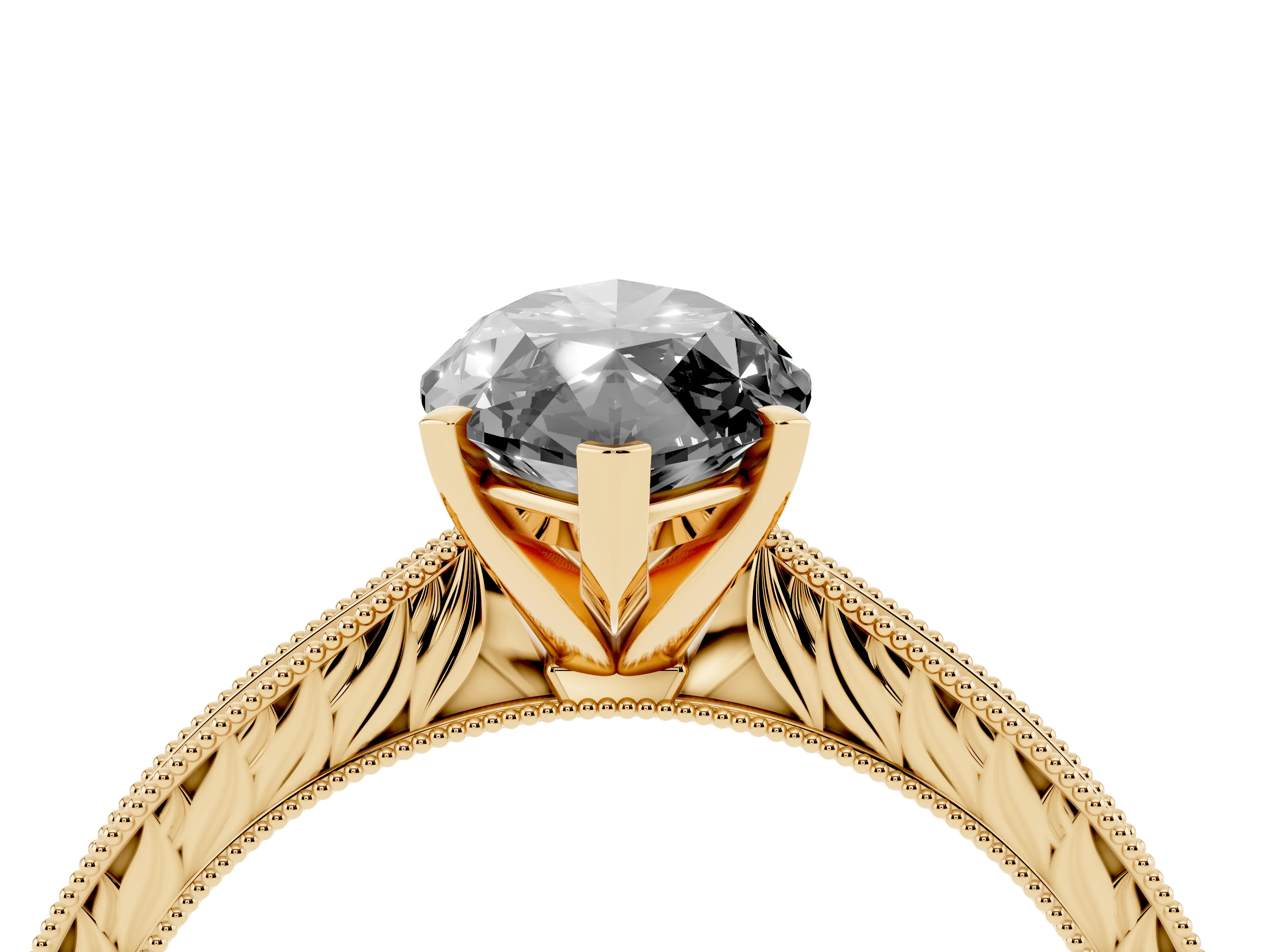 Fancy Black Marquise Cut Diamond Solitaire Milgrain Engraved Band Set in Yellow gold with Prong Setting