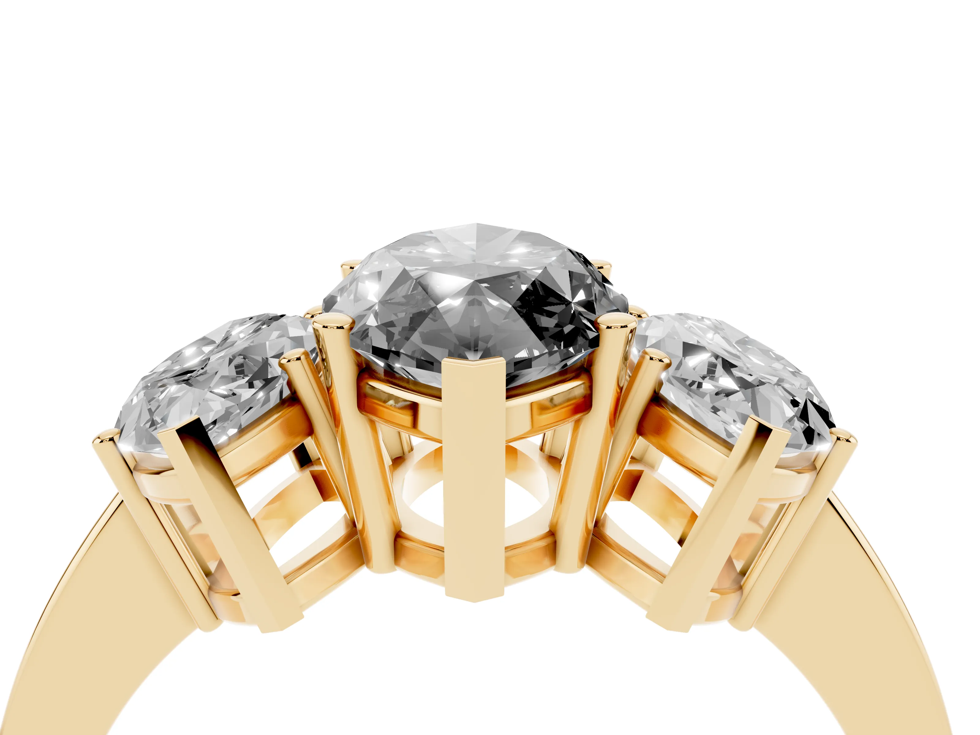 Fancy Black Marquise Cut Diamond Three-Stone Engagement Ring Set in Yellow gold with Flat Band