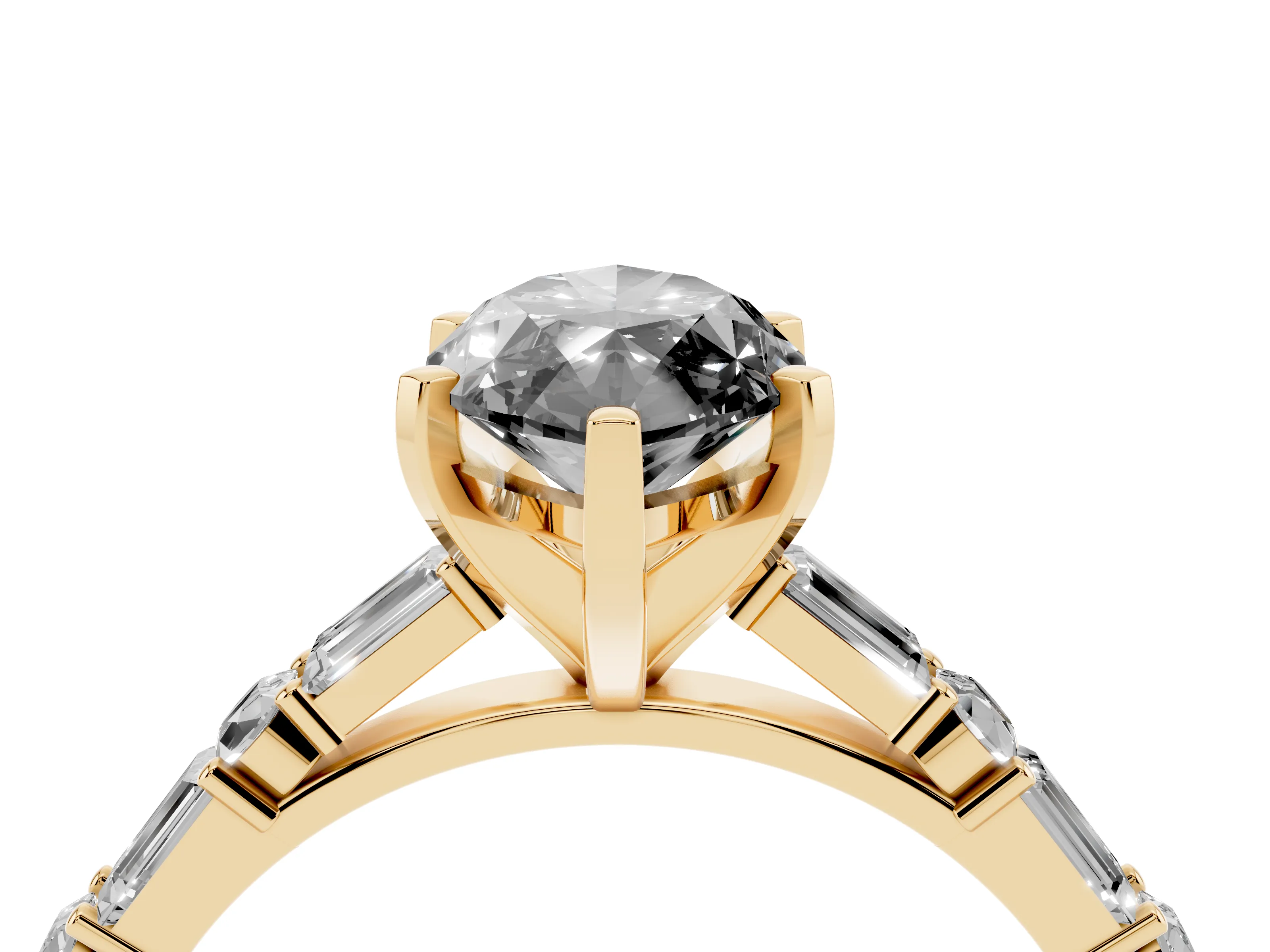 Fancy Black Marquise Cut Diamond Solitaire Set in Yellow gold with Side Baguettes and Channel Set Band