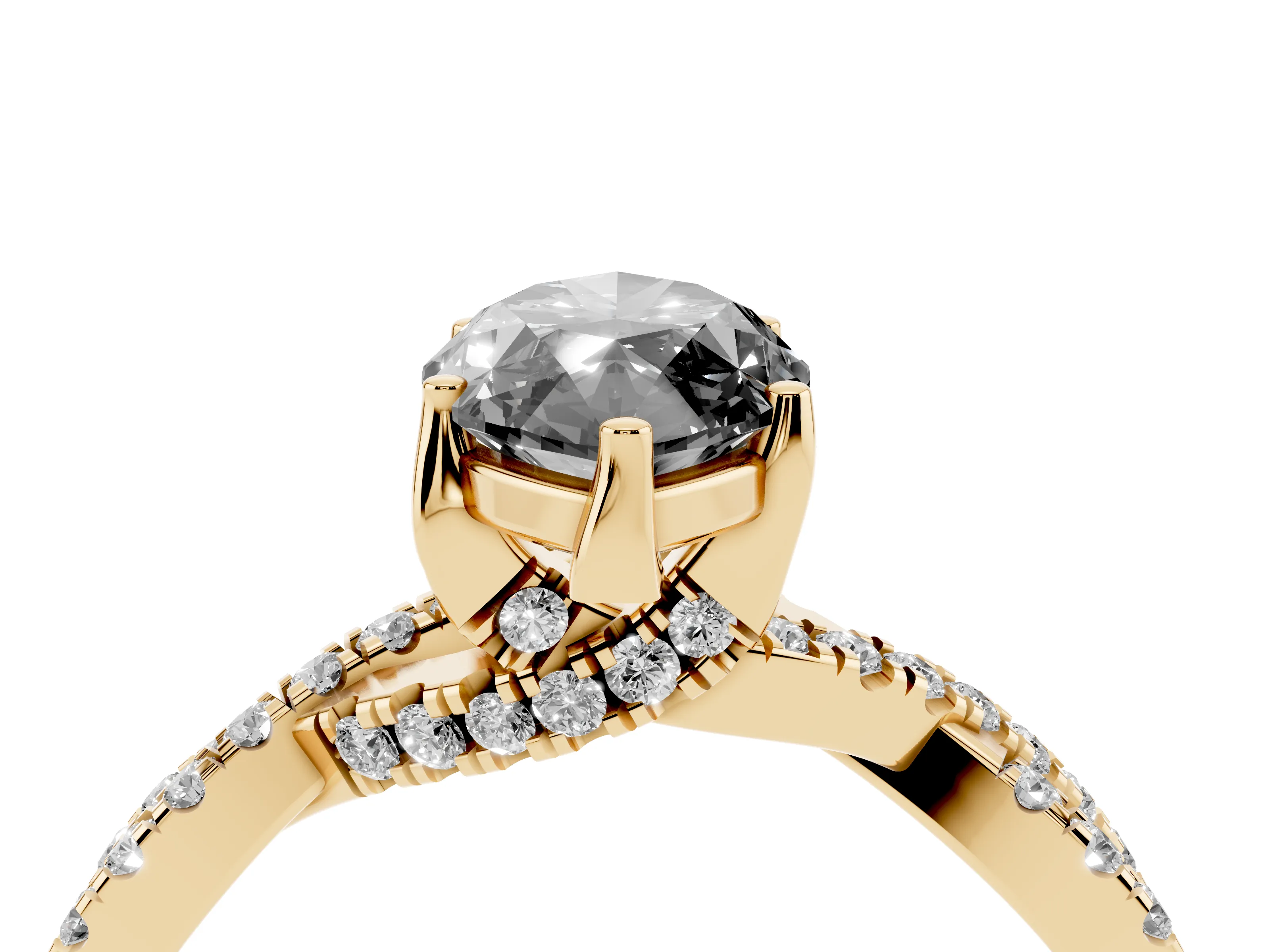 Fancy Black Marquise Cut Diamond Twist Pavé Solitaire Engagement Ring Set in Yellow gold with Prong Setting