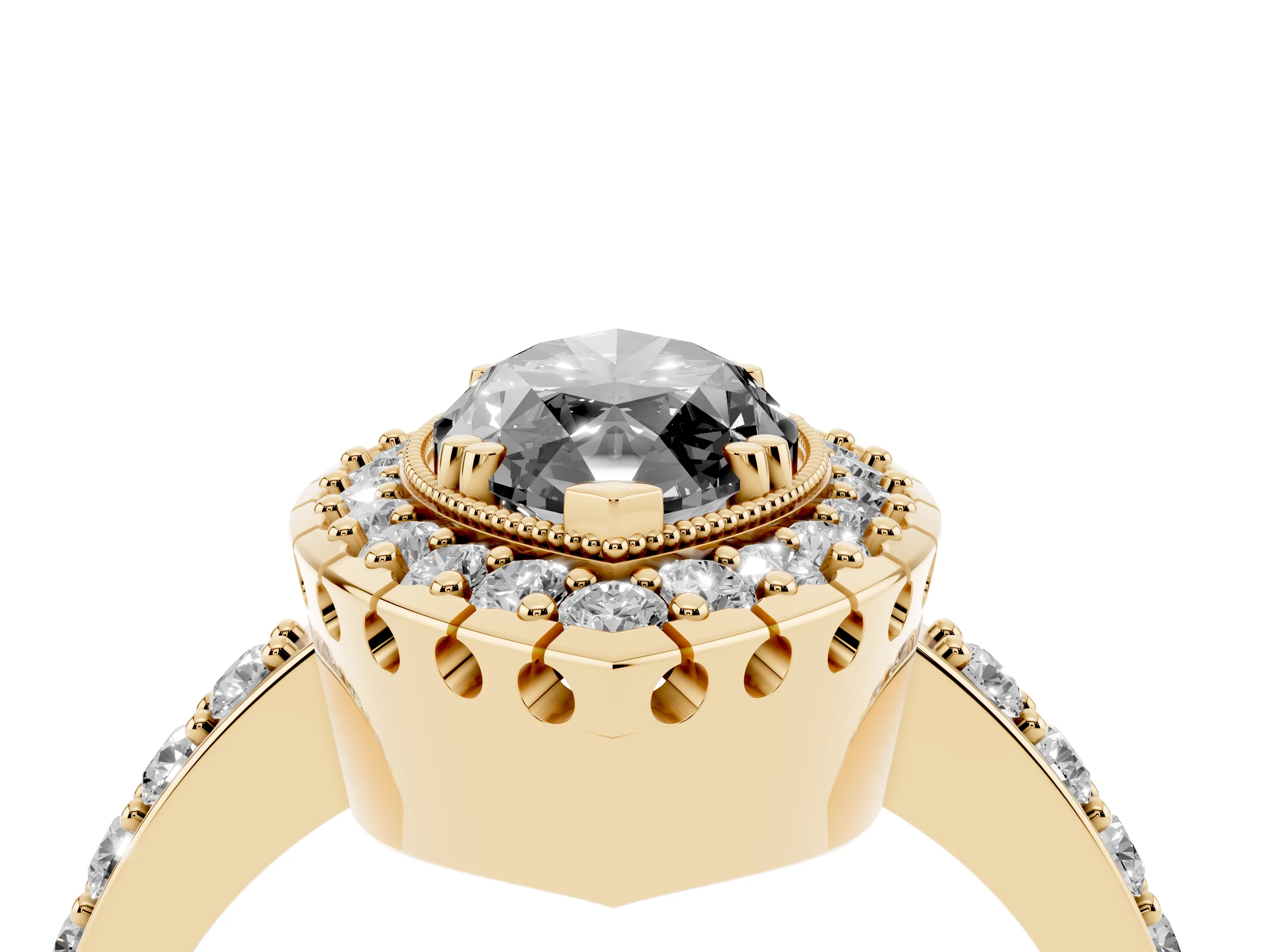 Fancy Black Marquise Cut Diamond Halo Ring Set in Yellow gold with Pavé Shank and Prong Setting