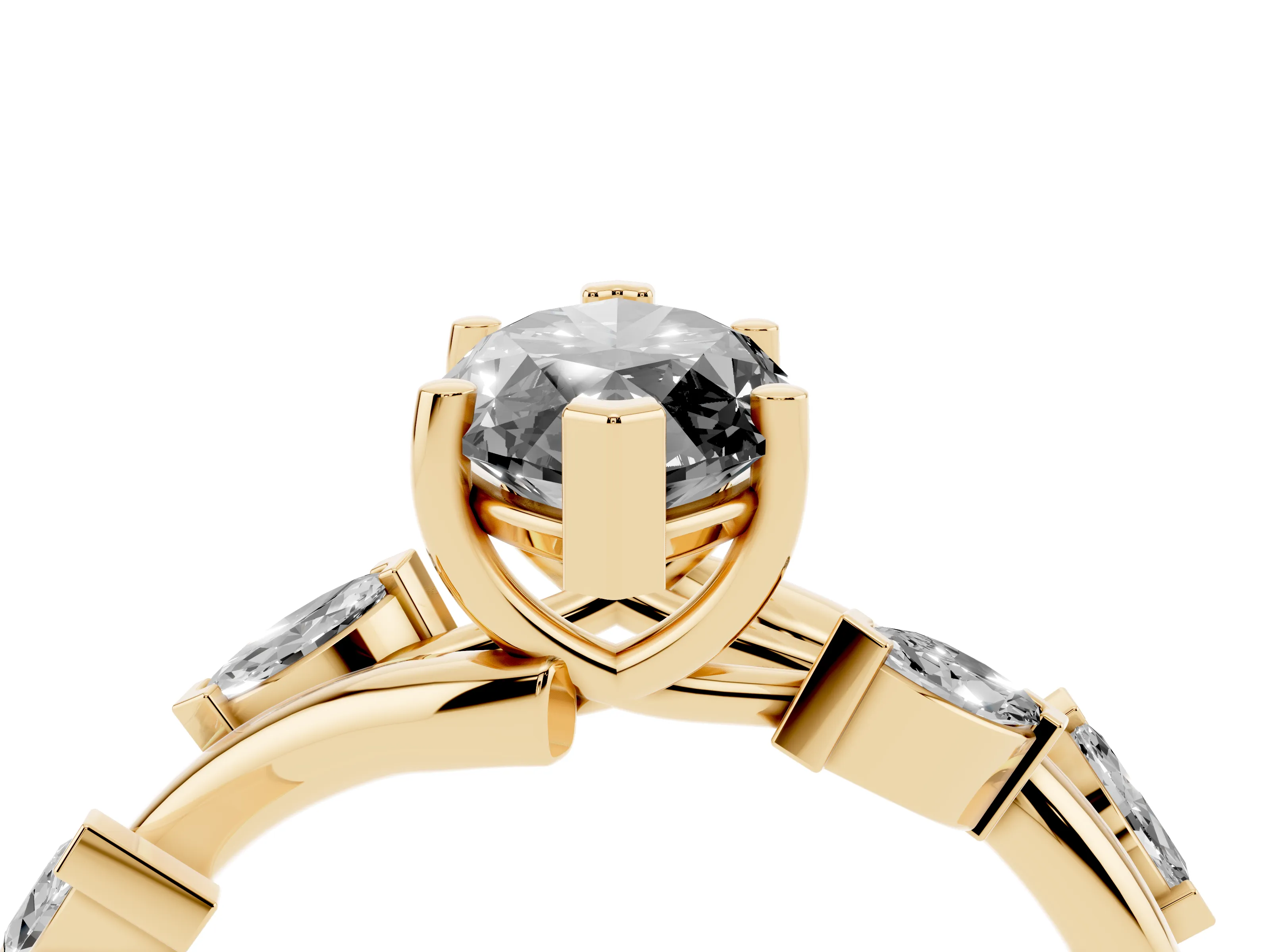 Fancy Black Marquise Cut Diamond Solitaire Ring Set in Yellow gold with Twisted Marquise Accent Band