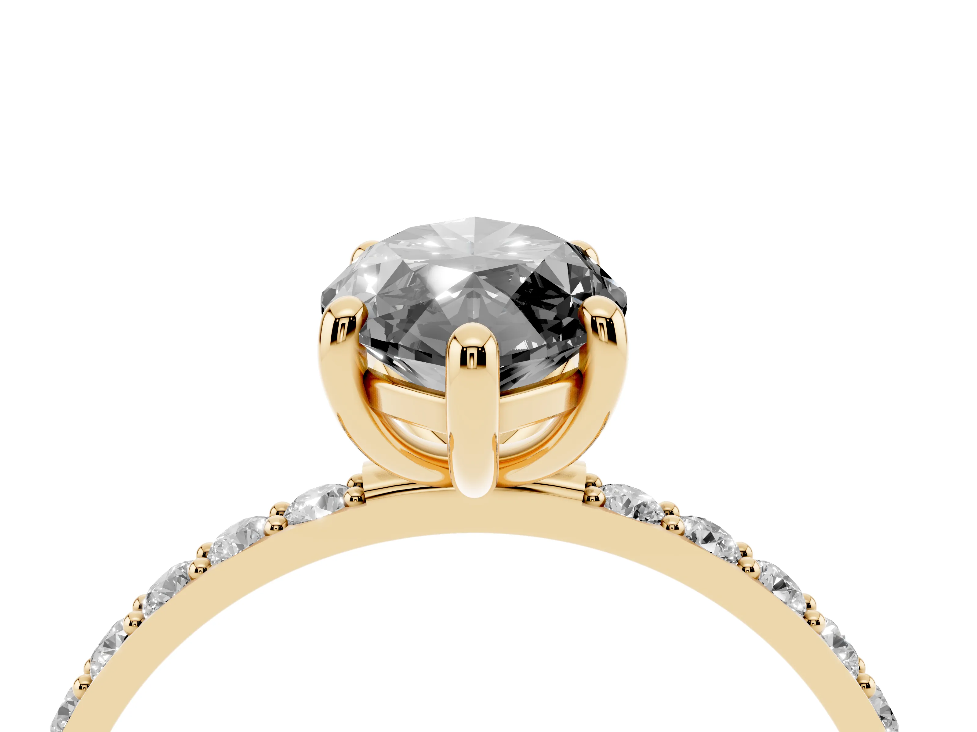 Fancy Black Marquise Cut Diamond Solitaire Ring Set in Yellow gold with Round Pavé Band and Prong Setting