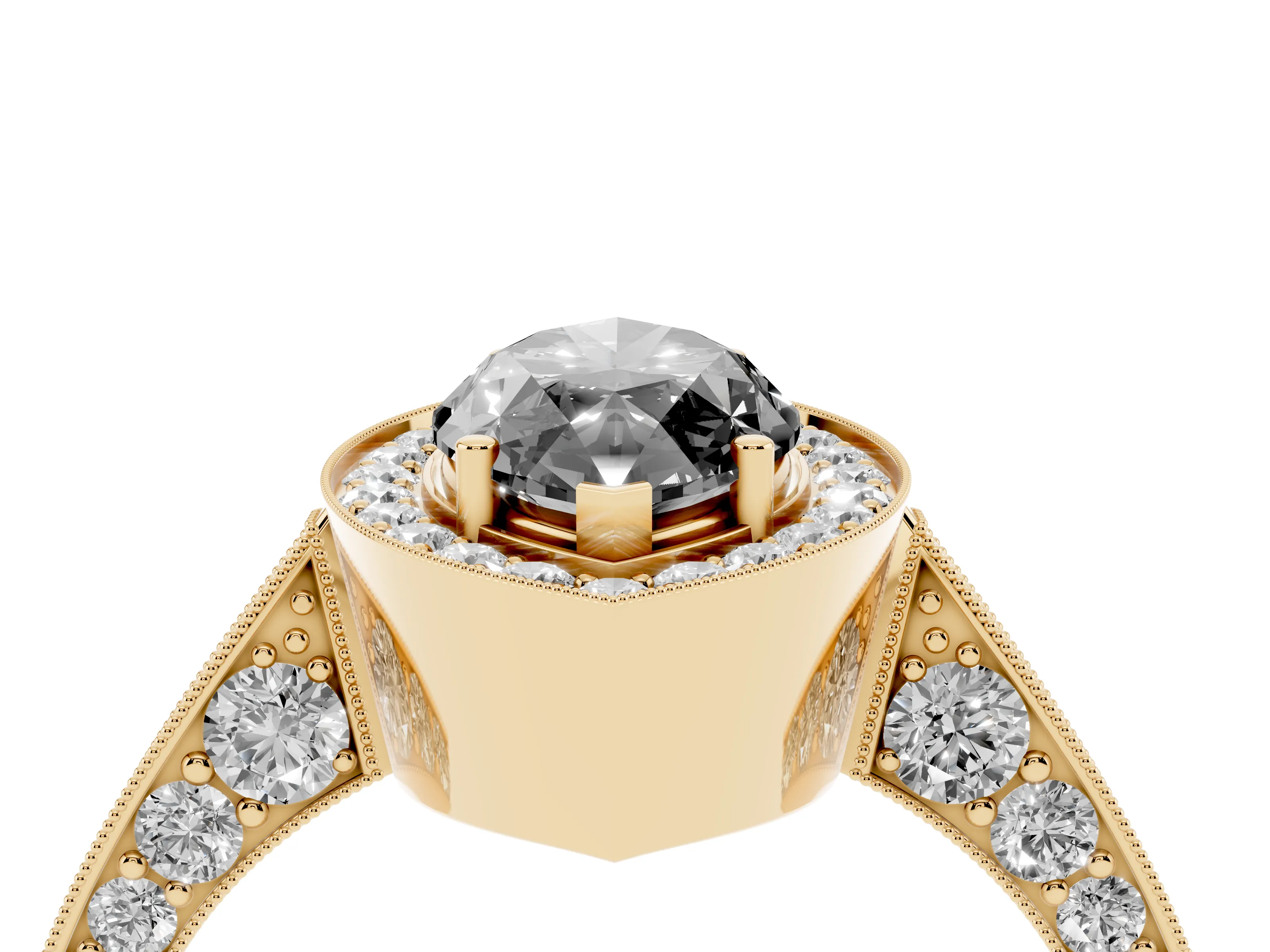 Fancy Black Marquise Cut Diamond Halo Engagement Ring Set in Yellow gold with Accent Split Shank Band