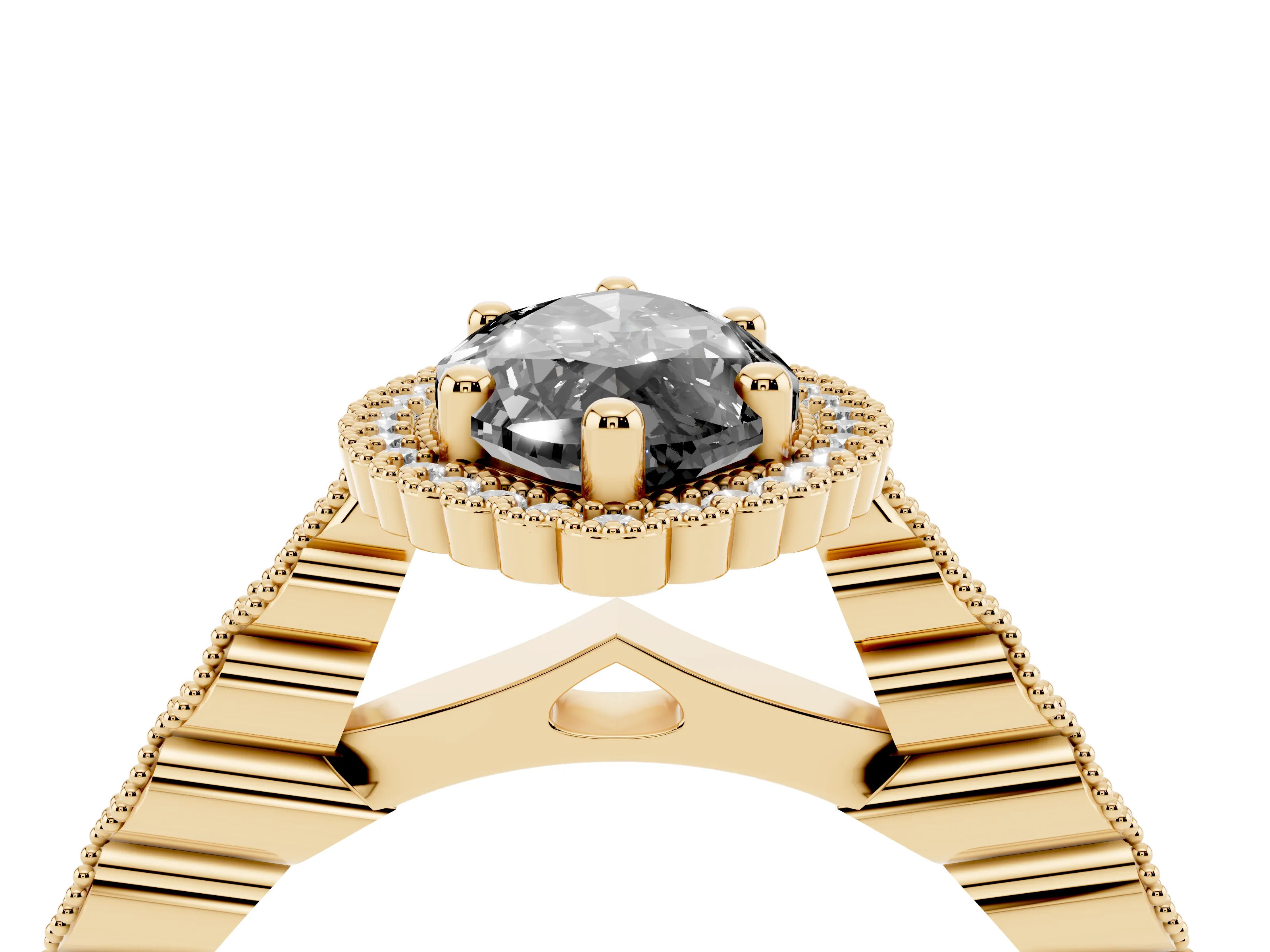 Fancy Black Marquise Cut Diamond Halo Ring Set in Yellow gold with Pavé Milgrain Band