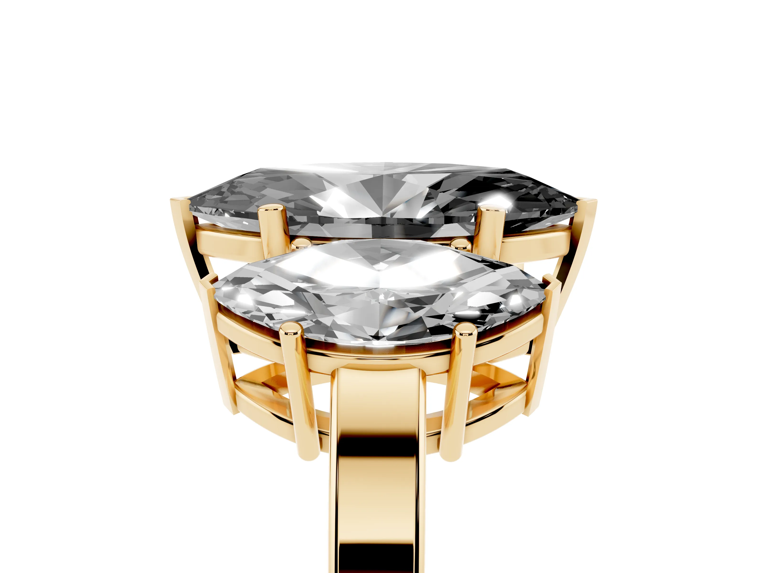 Fancy Black Marquise Cut Diamond Three-Stone Engagement Ring Set in Yellow gold with Flat Band