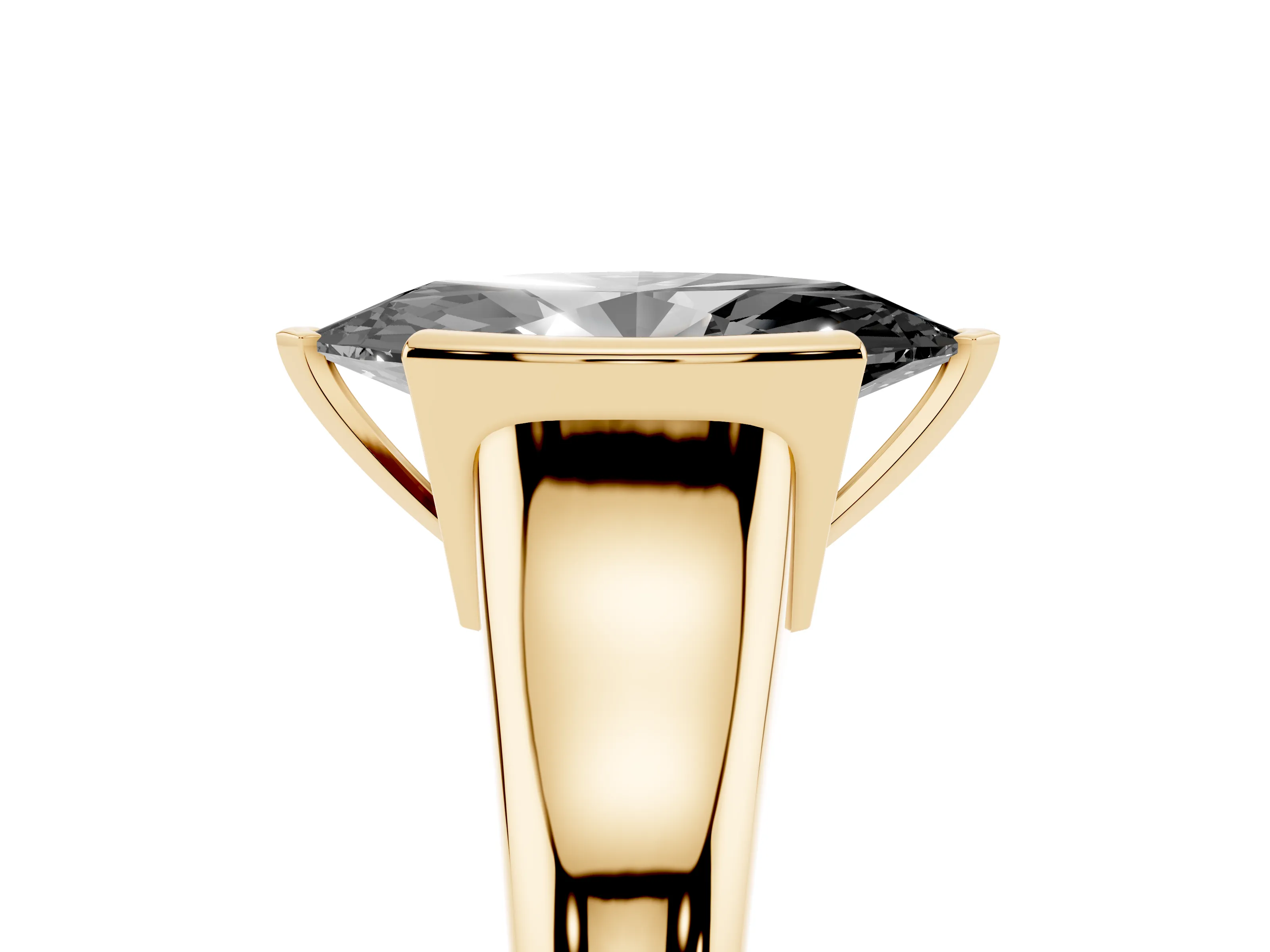 Fancy Black Marquise Cut Diamond Solitaire Tension Set Ring Set in Yellow gold with Split Shank Band