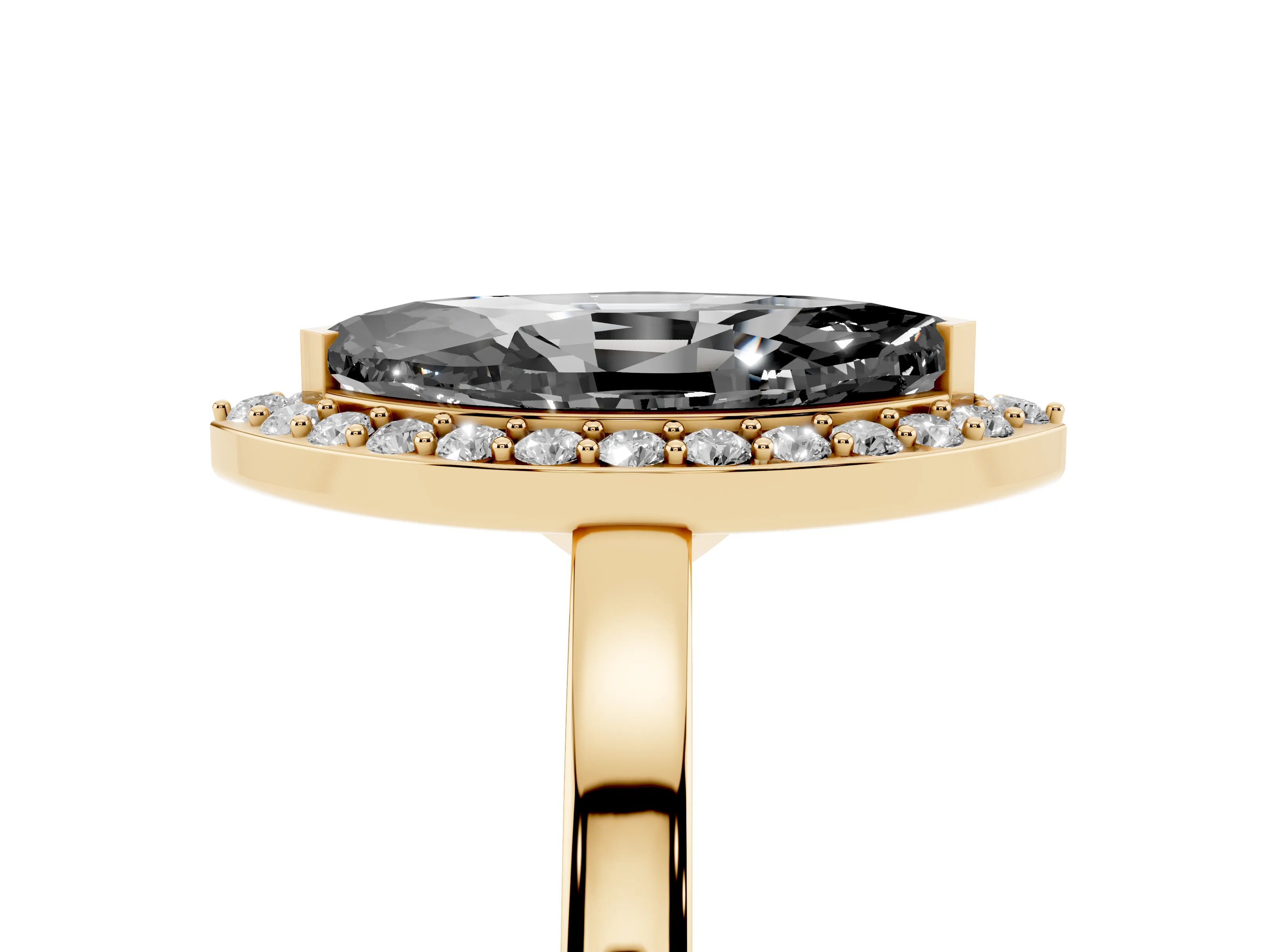Fancy Black Marquise Cut Diamond Halo Ring Set in Yellow gold with Solitaire Band and Prong Setting