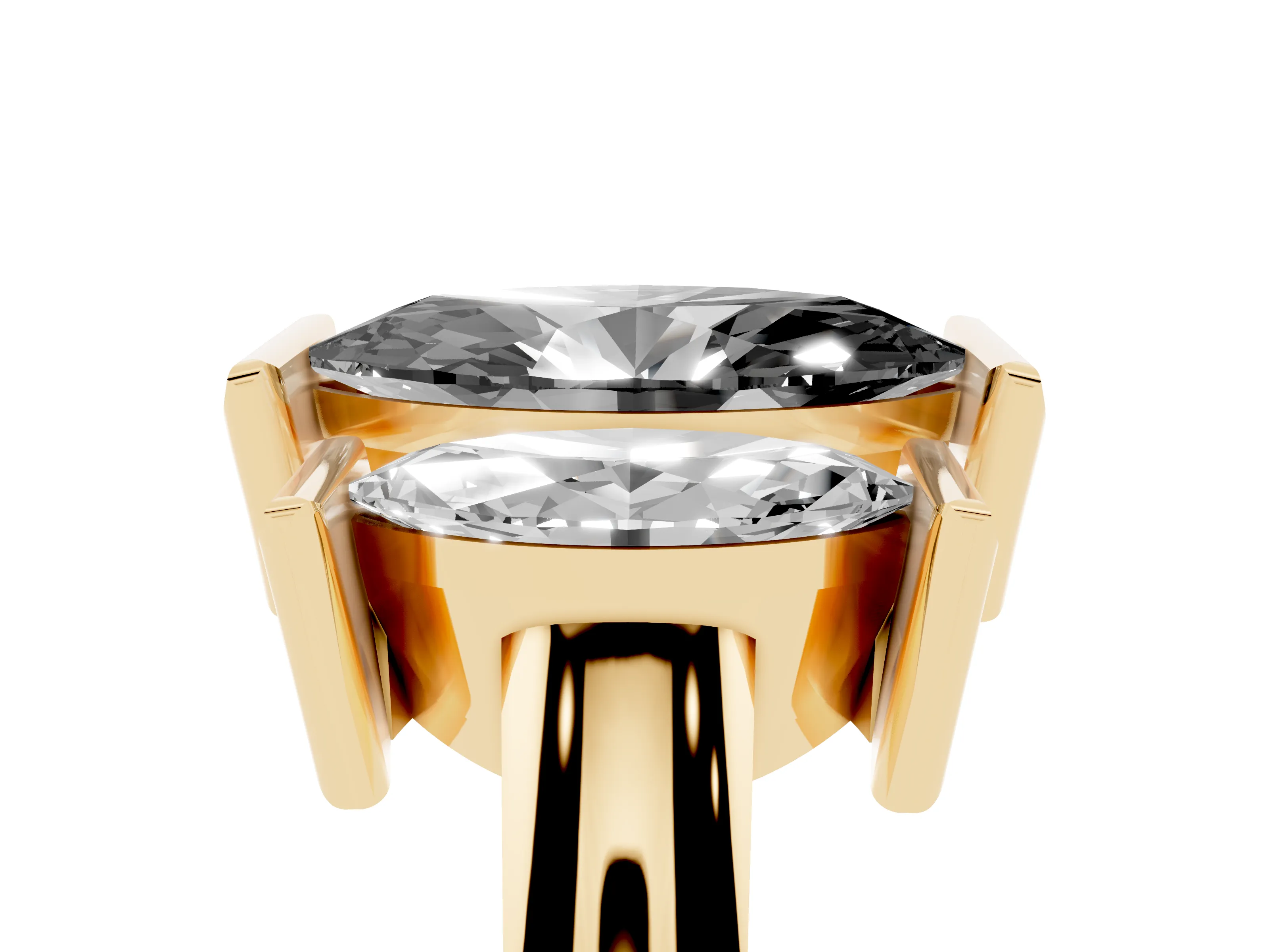 Fancy Black Marquise Cut Diamond Three-Stone Channel Set Ring Set in Yellow gold with Smooth Polished Band