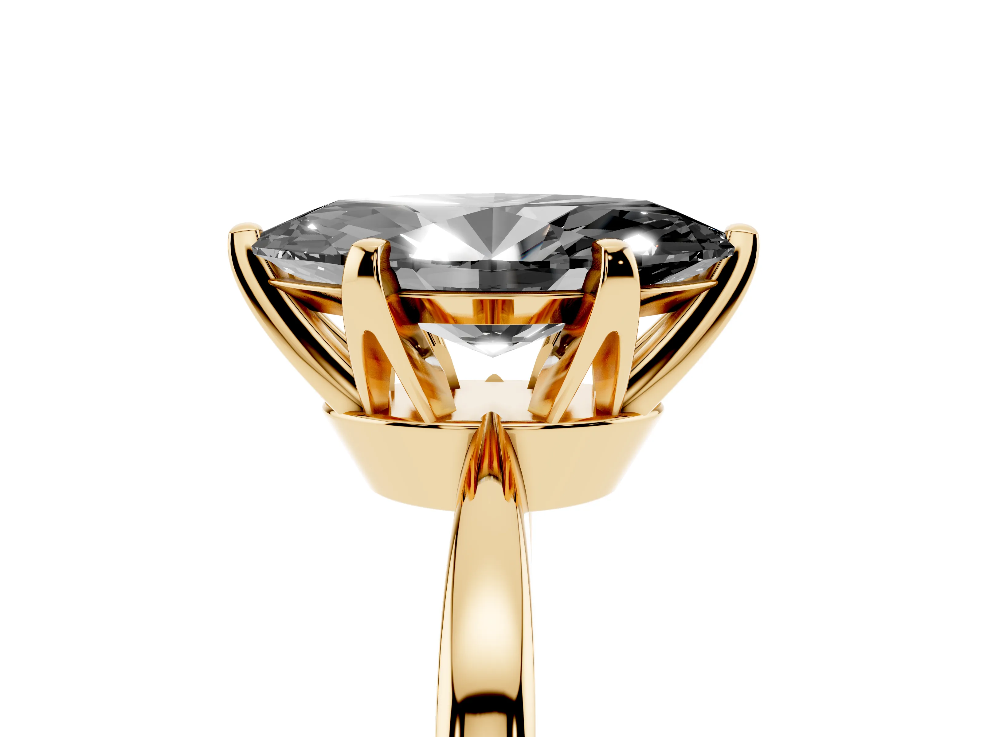 Fancy Black Marquise Cut Diamond Solitaire Engagement Ring Set in Yellow gold with Slim Tapered Solitaire Band