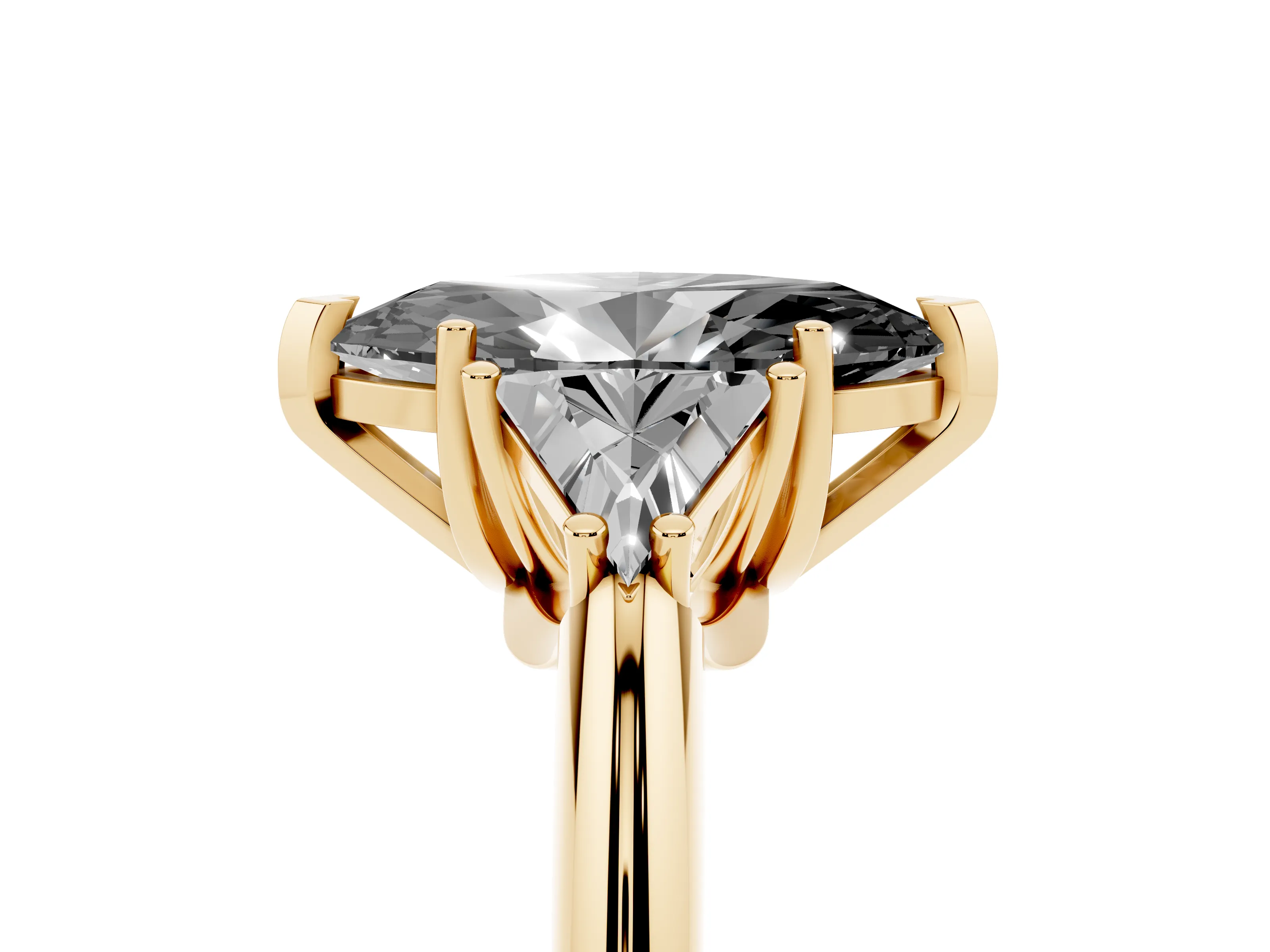 Fancy Black Marquise Cut Diamond Three-Stone Engagement Ring Set in Yellow gold with Trillion Side Stones