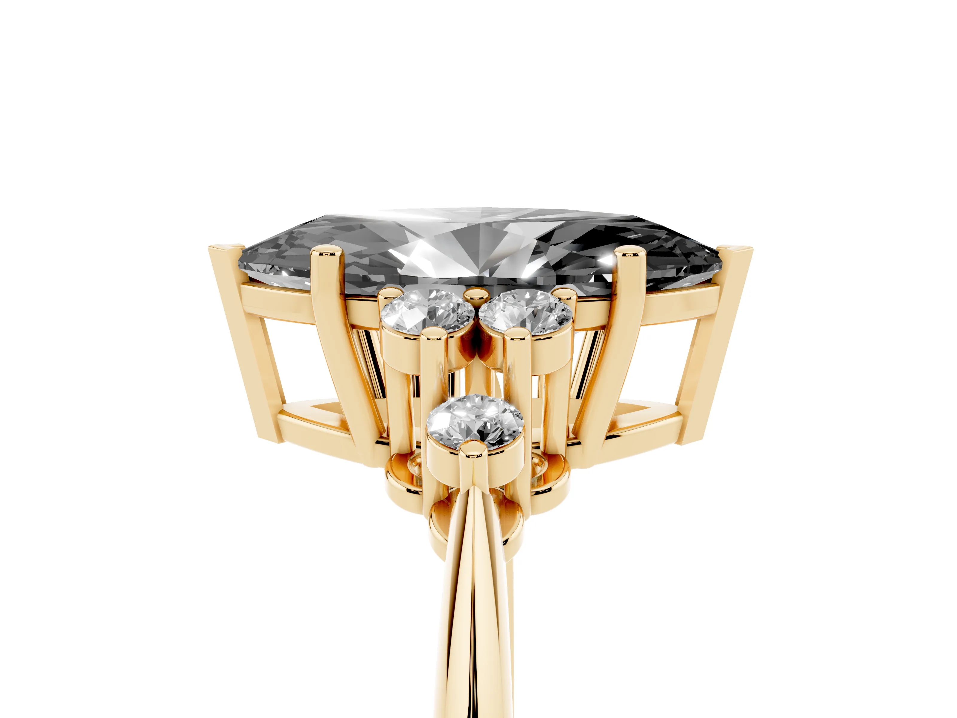 Fancy Black Marquise Cut Diamond Cluster Ring Set in Yellow gold with Plain Band and Prong Setting