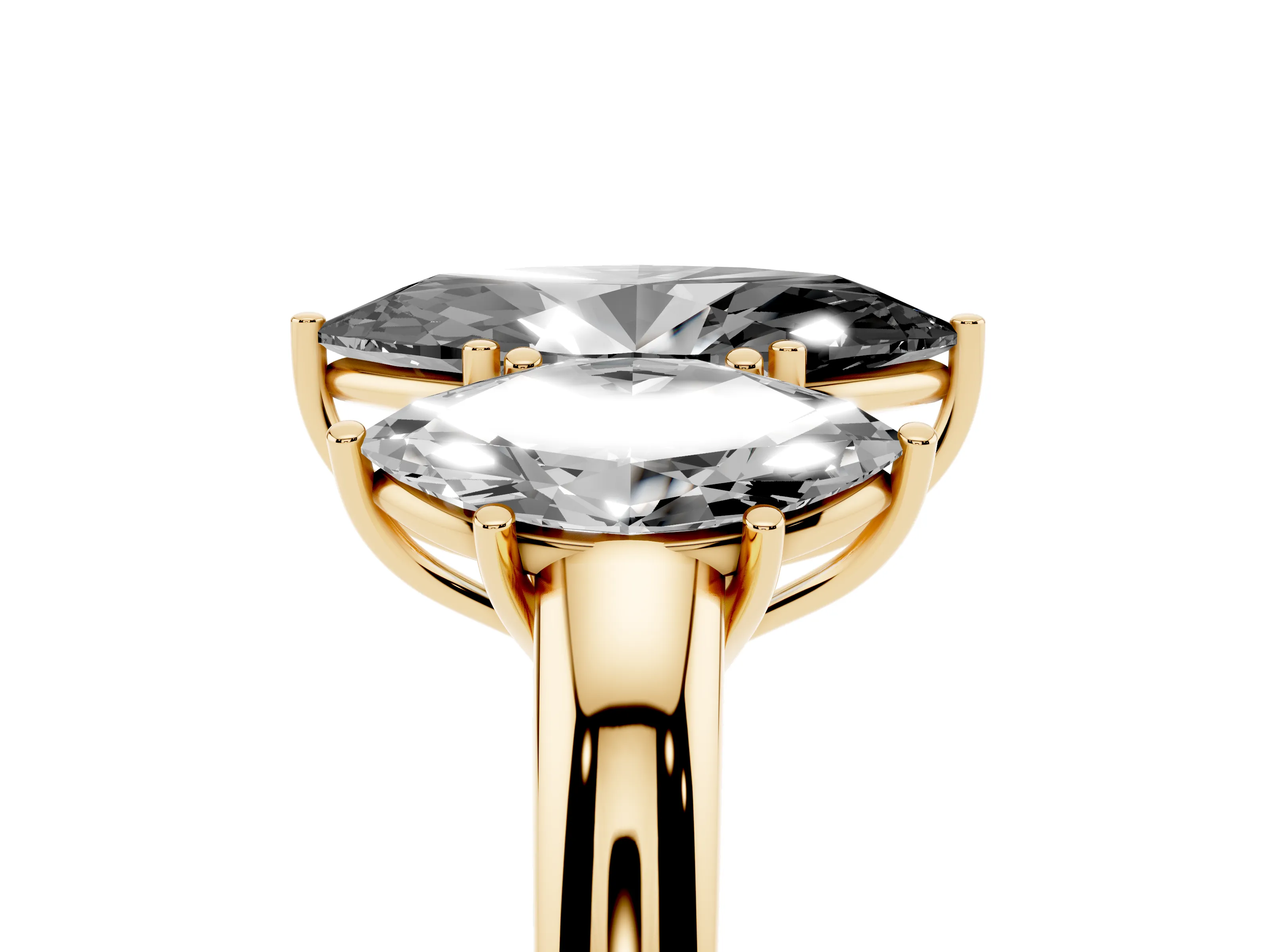 Fancy Black Marquise Cut Diamond Three-Stone Ring Set in Yellow gold with Bold Center and Classic Band