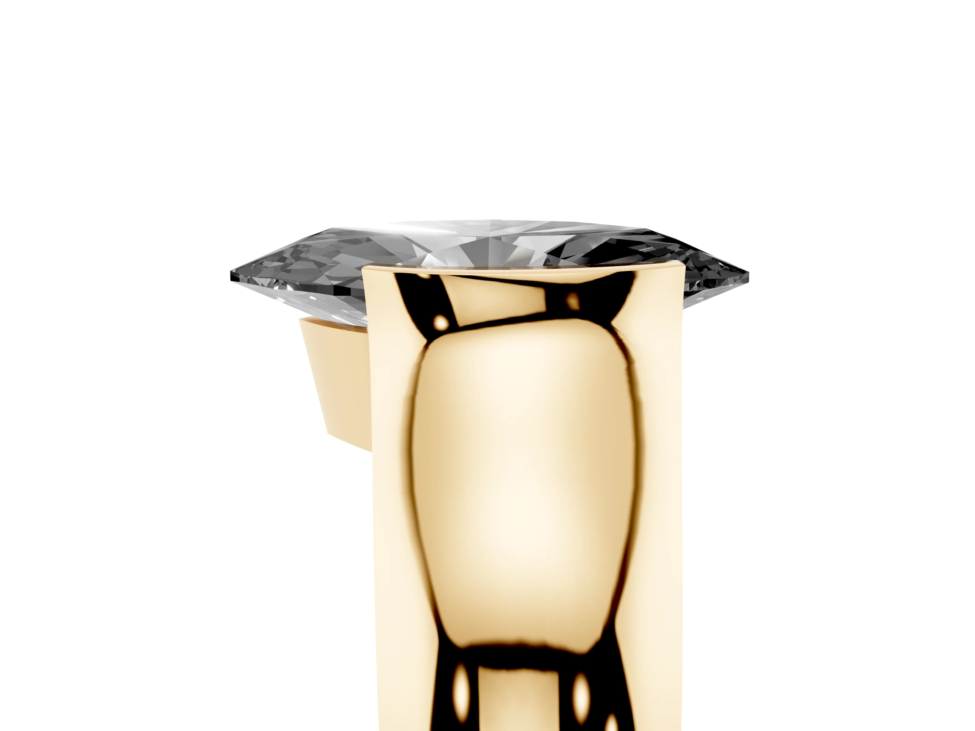 Fancy Black Marquise Cut Diamond Bezel Solitaire Ring Set in Yellow gold with Wide Band