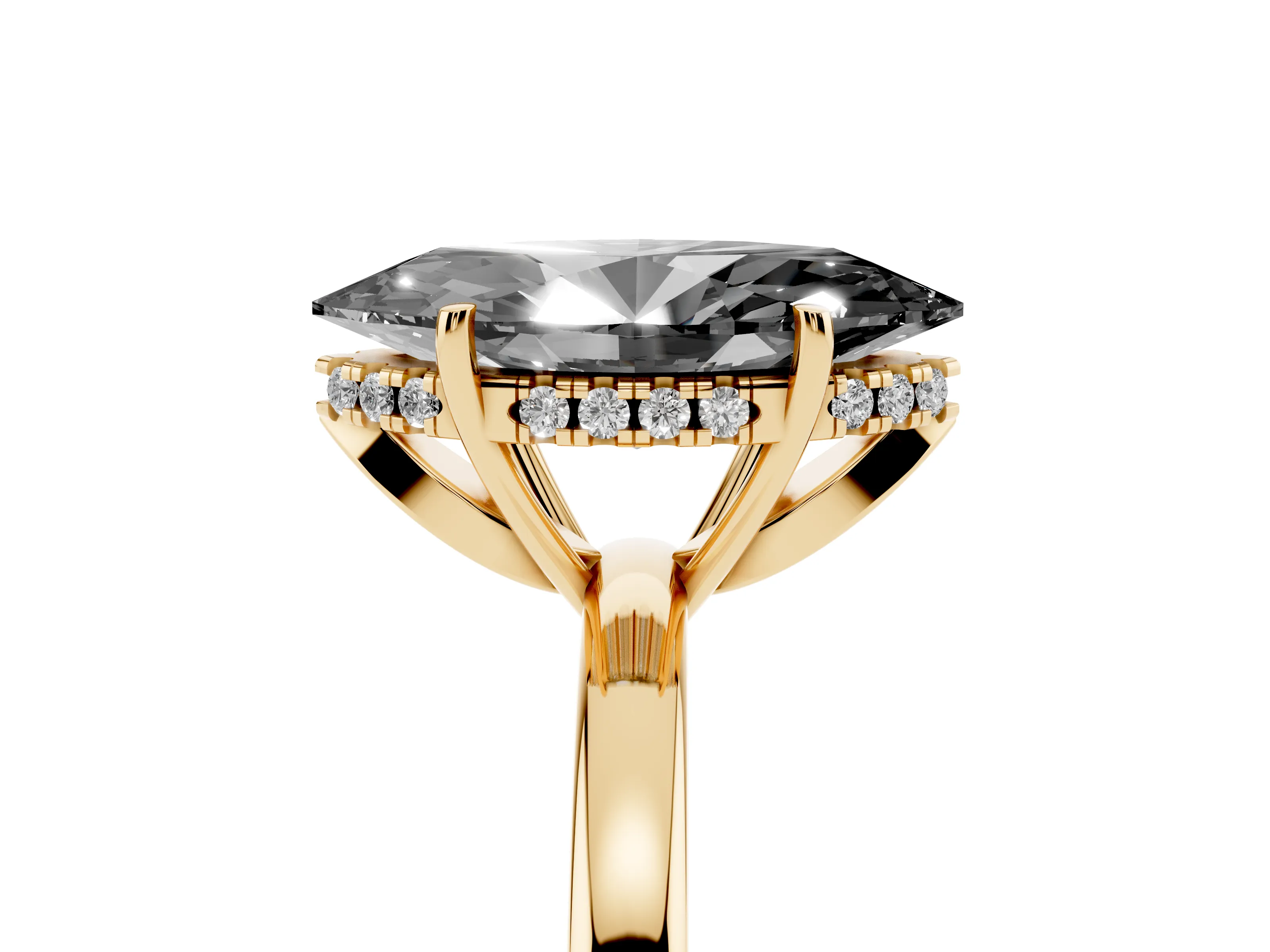 Fancy Black Marquise Cut Diamond Solitaire Ring Set in Yellow gold with Plain Band and Prong Setting