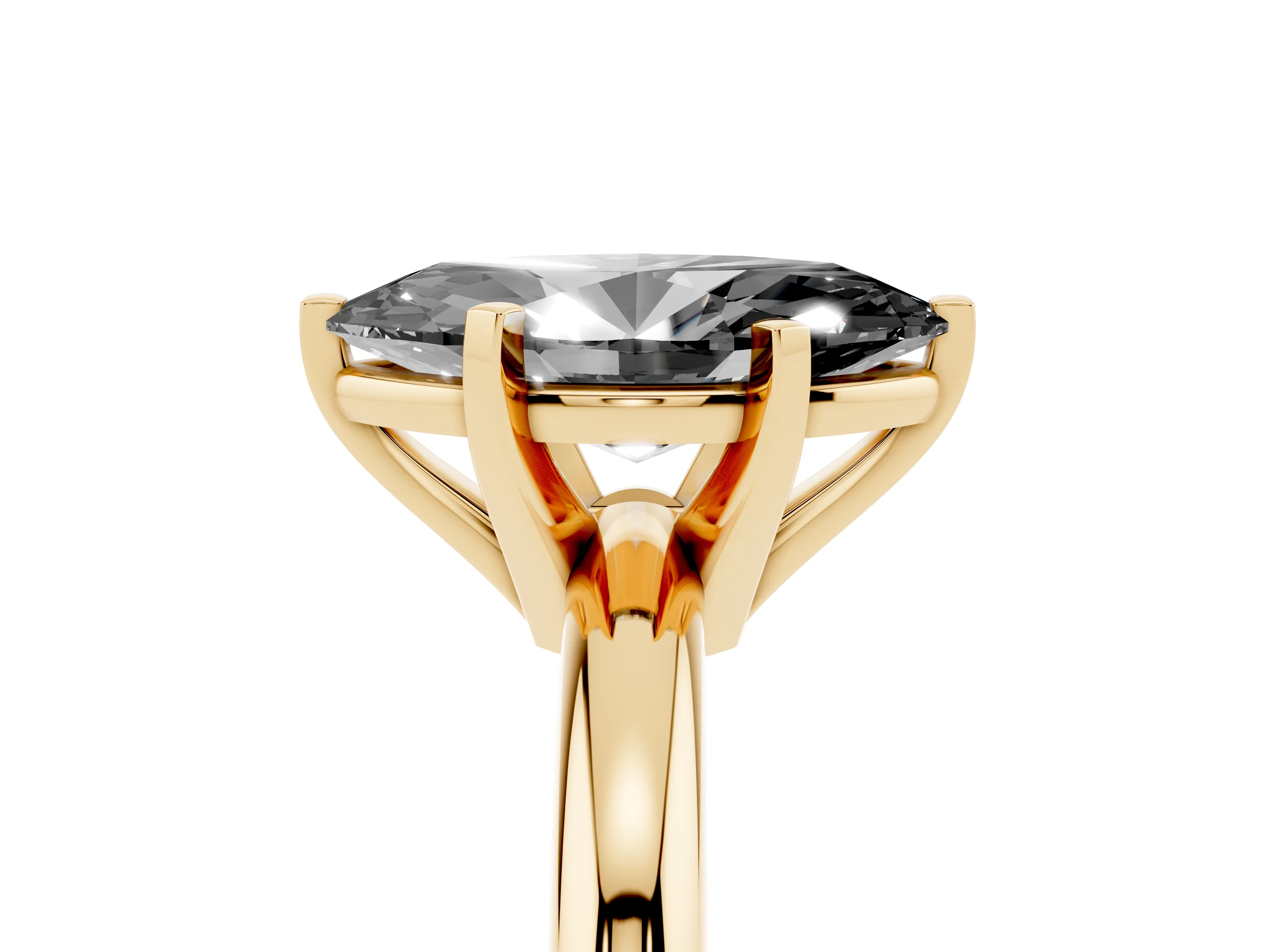 Fancy Black Marquise Cut Diamond Solitaire Engagement Ring Set in Yellow gold with Round Band and Prong Setting