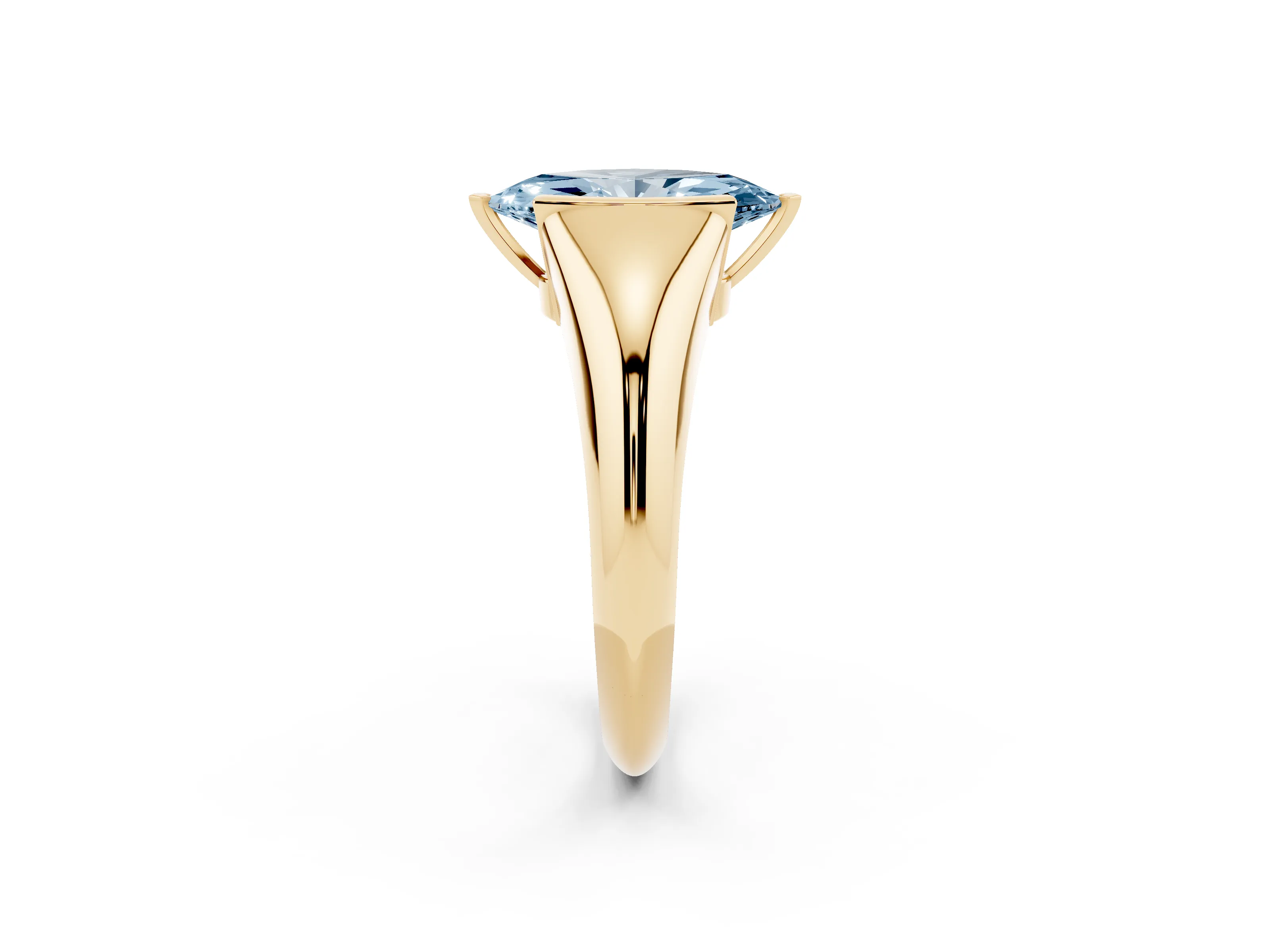 Fancy Blue Marquise Cut Diamond Solitaire Tension Set Ring Set in Yellow gold