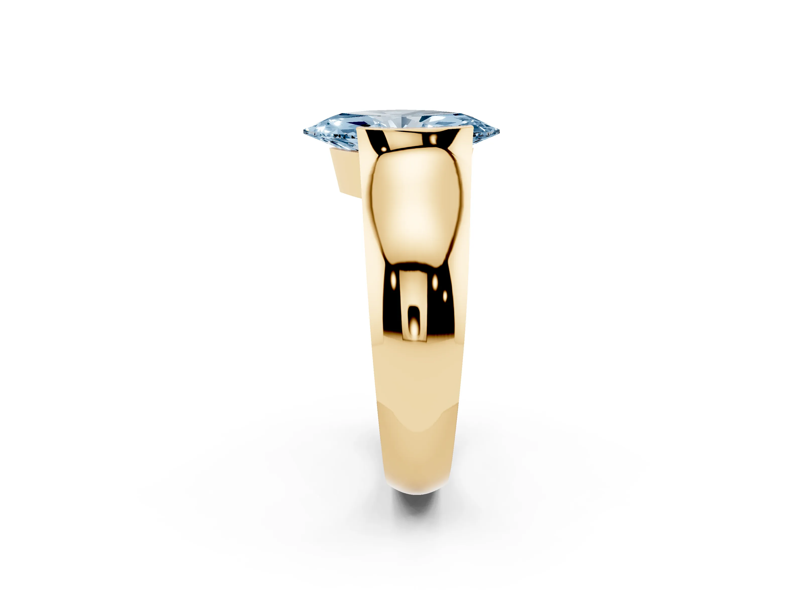 Fancy Blue Marquise Cut Diamond Bezel Solitaire Ring Set in Yellow gold with Wide Band