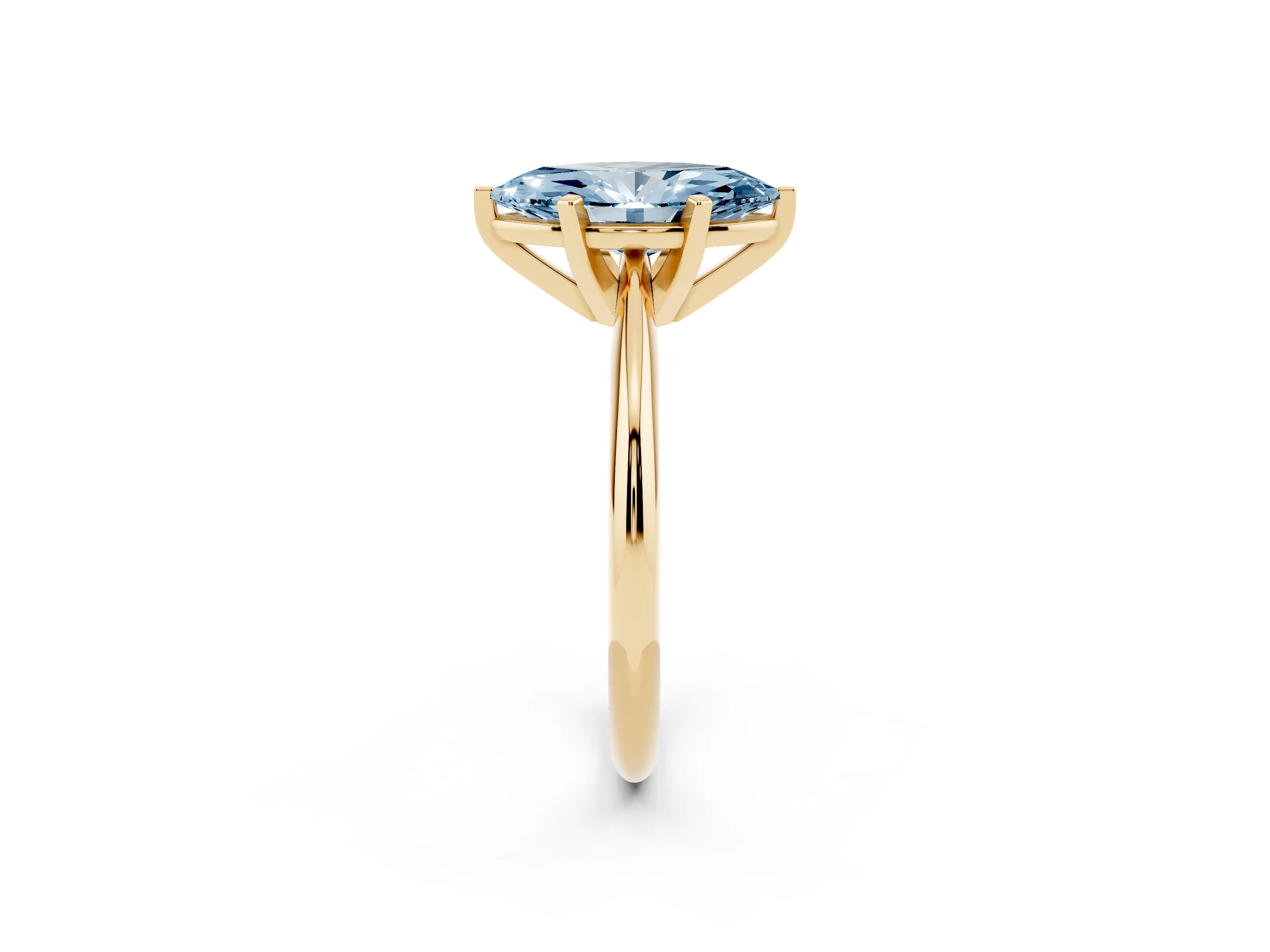 Fancy Blue Marquise Cut Diamond Solitaire Ring Set in Yellow gold with Prong Setting on a Plain Round Band