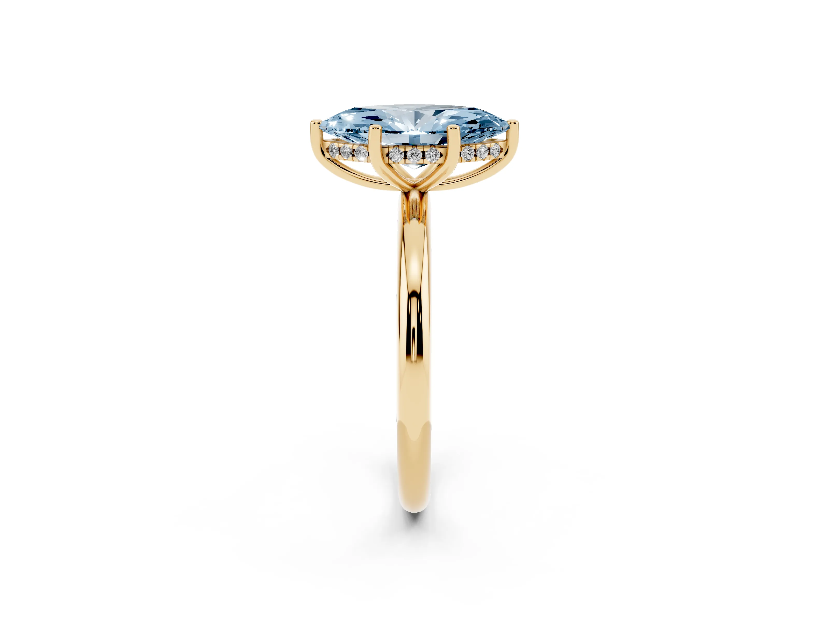Fancy Blue Marquise Cut Diamond Solitaire Engagement Ring Set in Yellow gold with Prong Setting and Polished Band