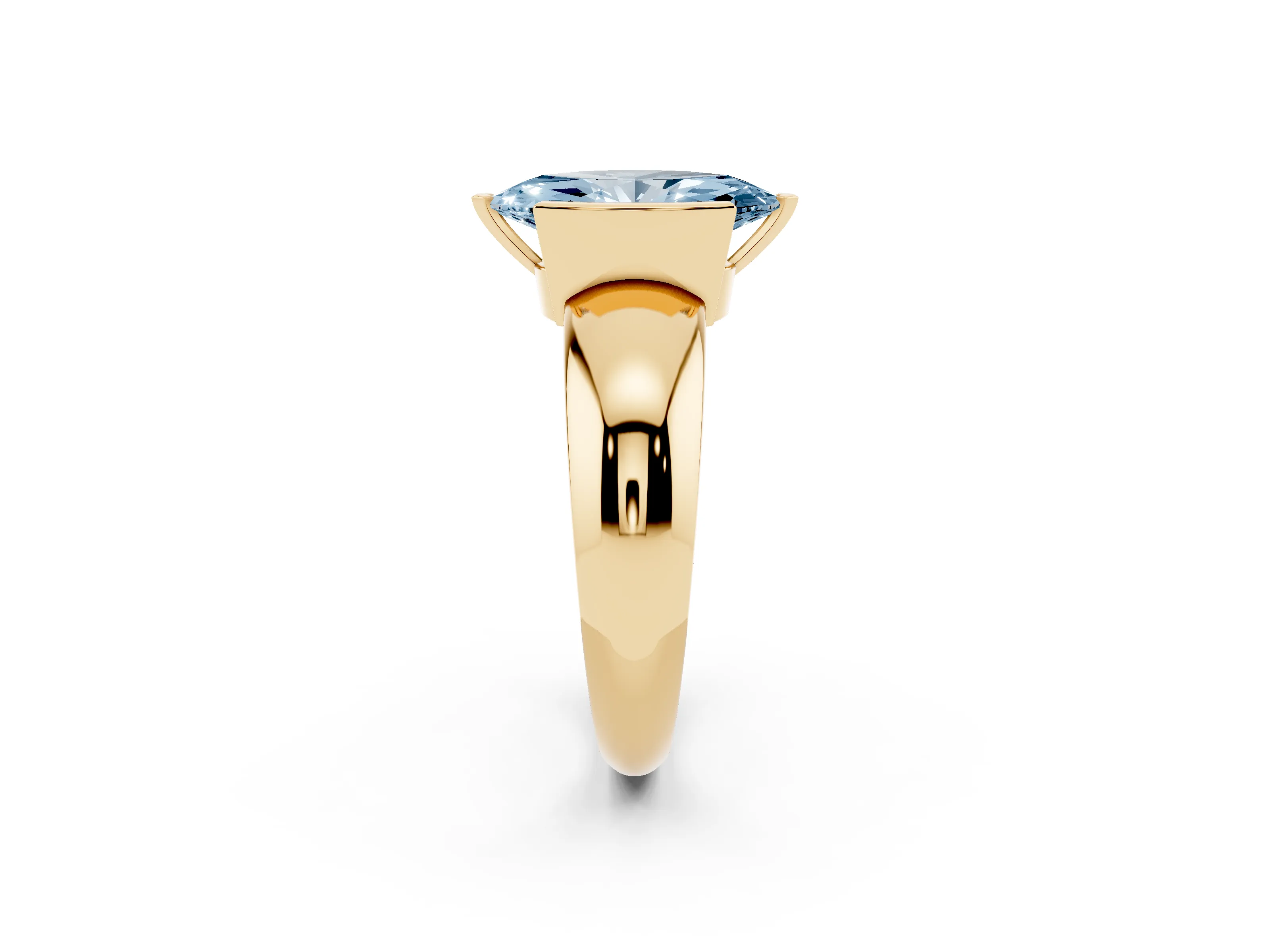 Fancy Blue Marquise Cut Diamond Solitaire Tension Set Ring Set in Yellow gold with Wide Band