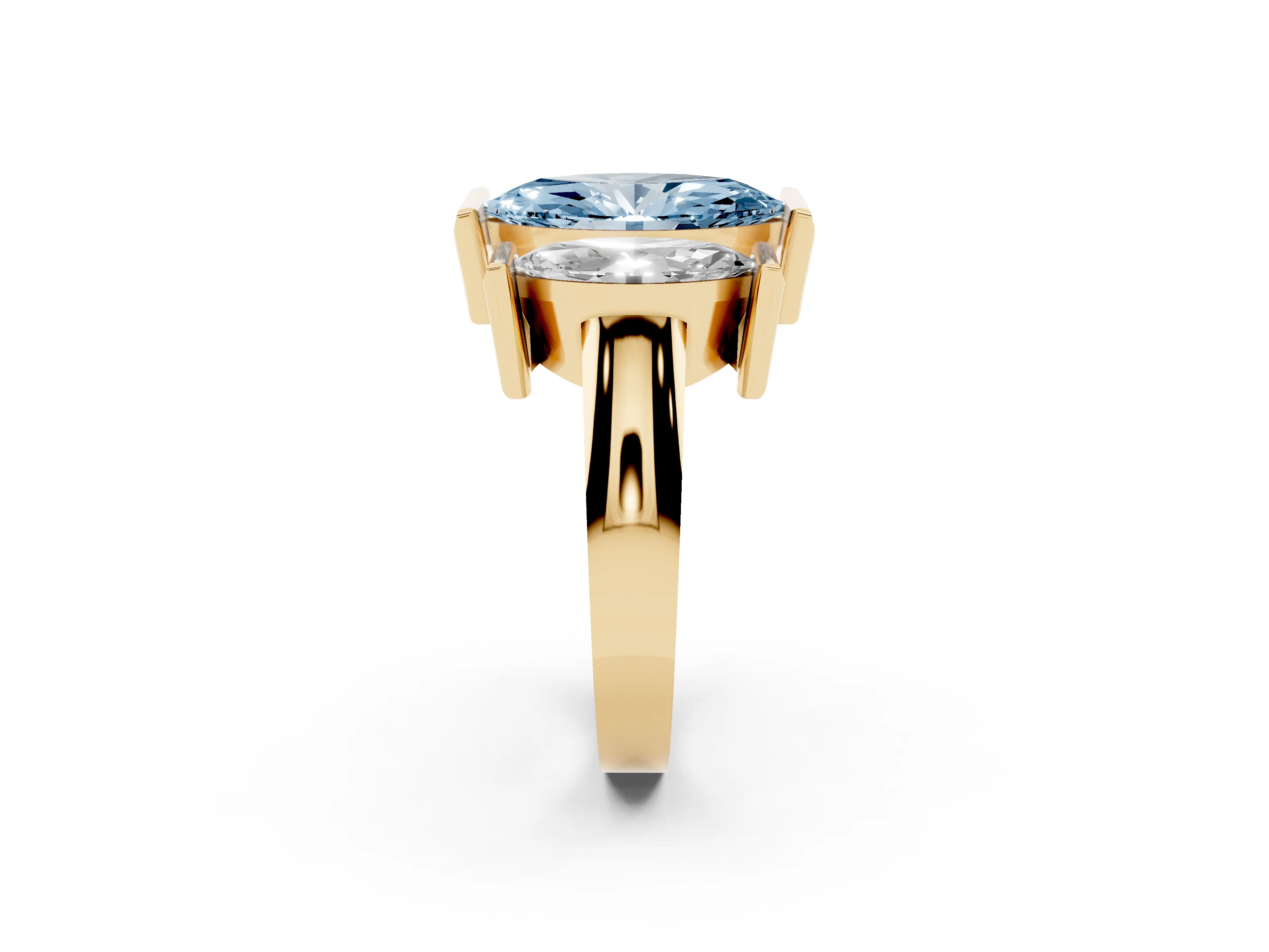 Fancy Blue Marquise Cut Diamond Three-Stone Channel Set Ring Set in Yellow gold with Smooth Polished Band