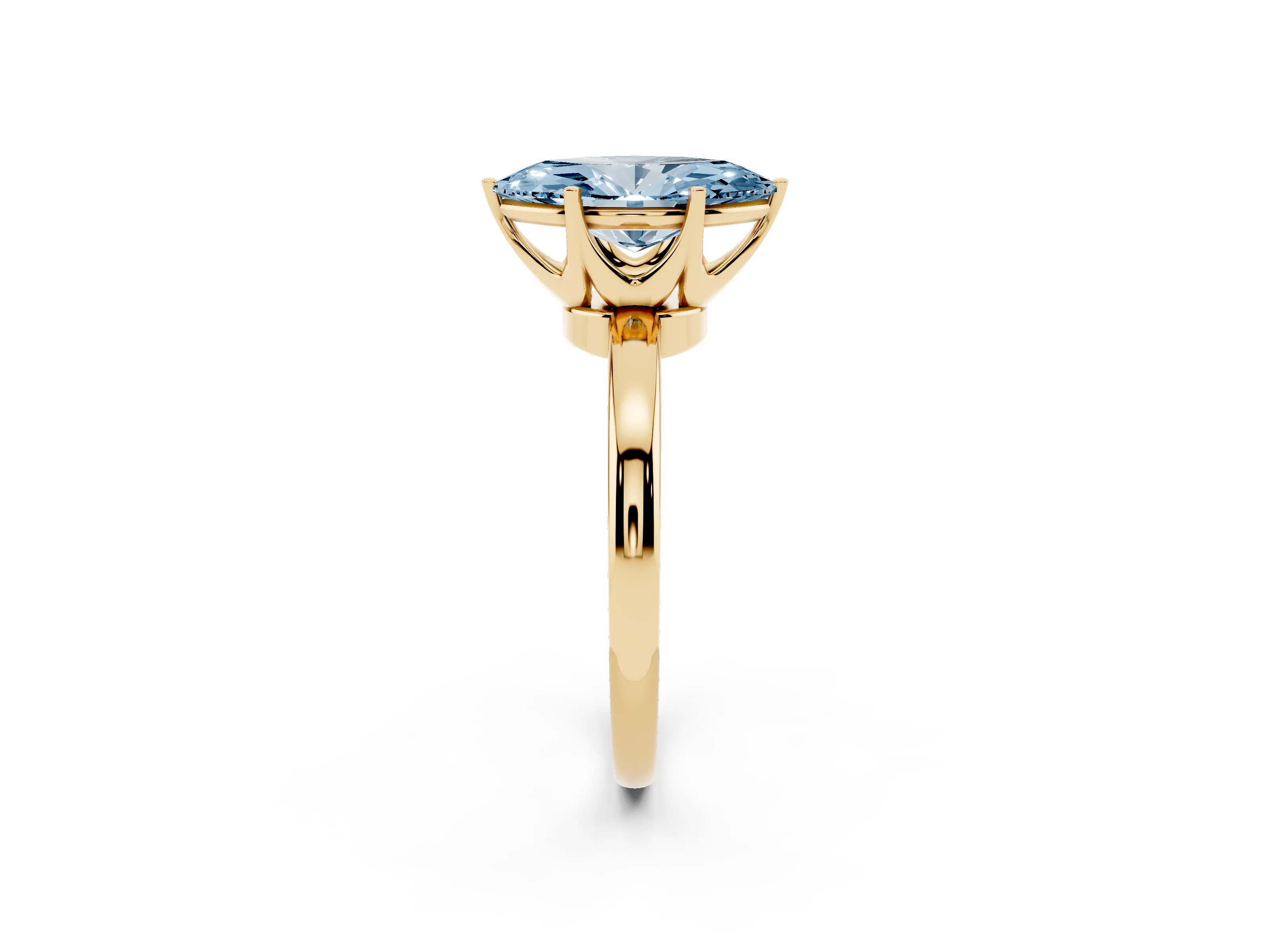 Fancy Blue Marquise Cut Diamond Solitaire Ring Set in Yellow gold with Raised Prong Setting on a Classic Band
