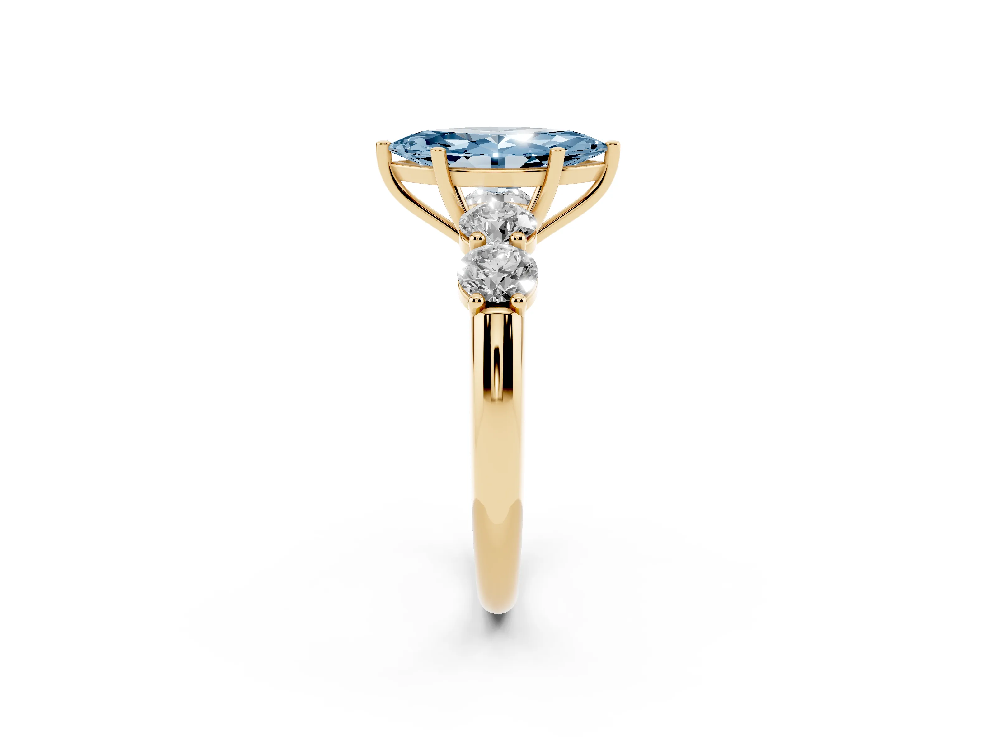 Fancy Blue Marquise Cut Diamond Five-Stone Prong Set Ring Set in Yellow gold with Classic Band