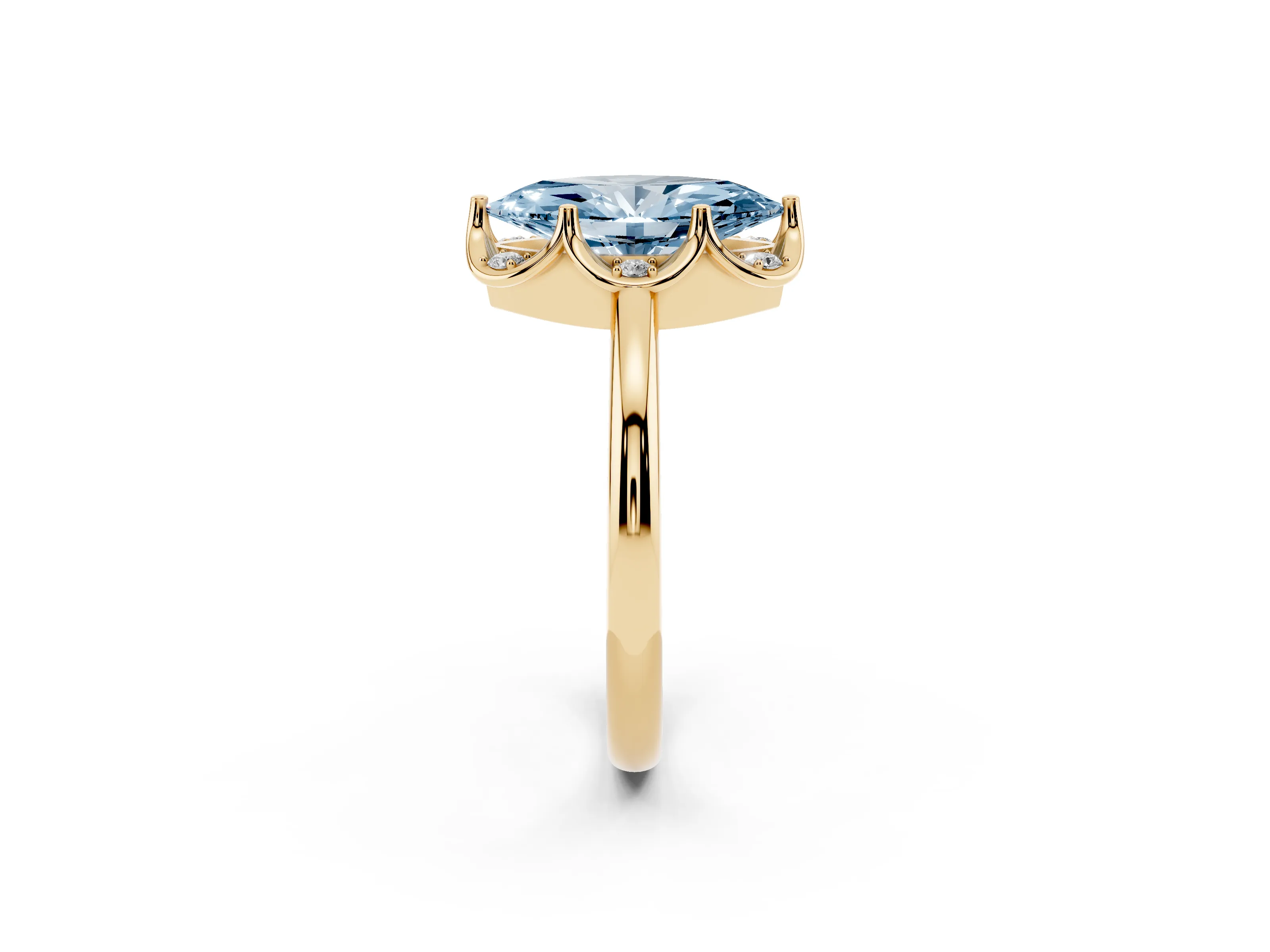 Fancy Blue Marquise Cut Diamond Round Cluster Halo Ring Set in Yellow gold with Solitaire Band and Prong Setting