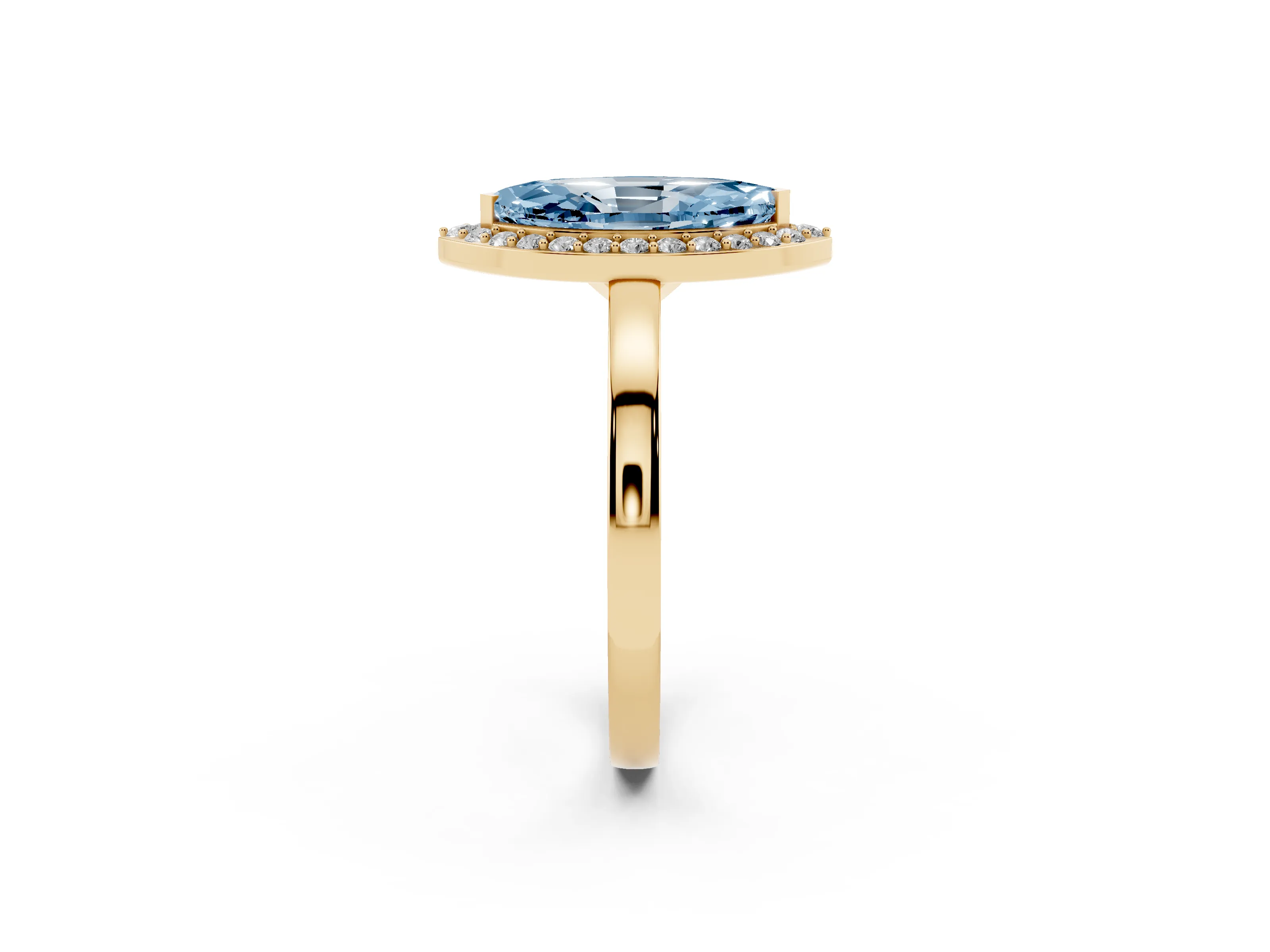 Fancy Blue Marquise Cut Diamond Halo Ring Set in Yellow gold with Solitaire Band and Prong Setting
