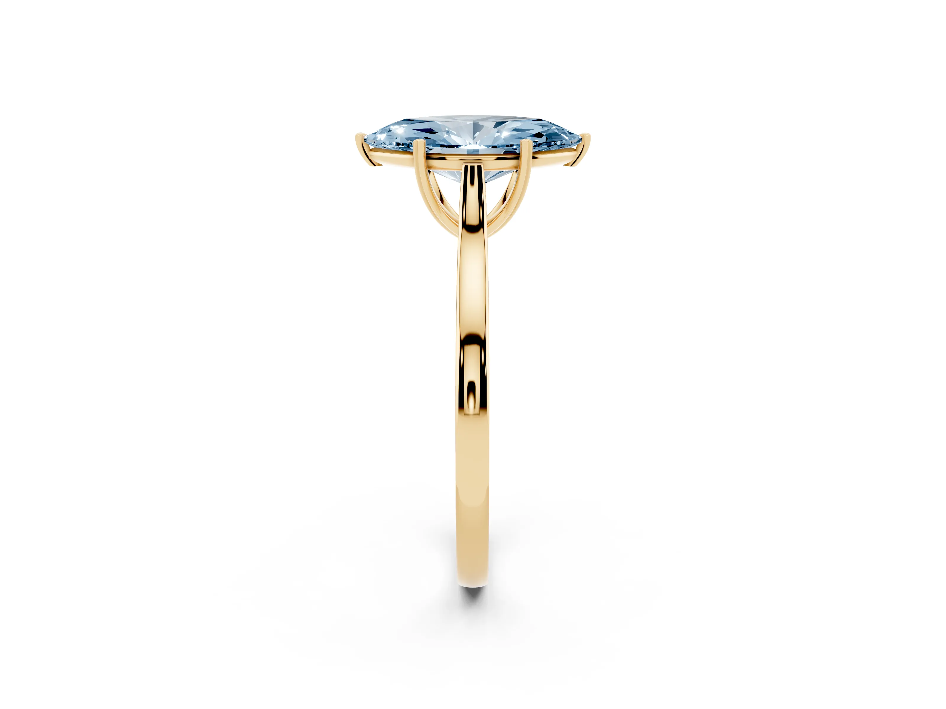 Fancy Blue Marquise Cut Diamond Solitaire Heart Prong Engagement Ring Set in Yellow gold with Tapered Band