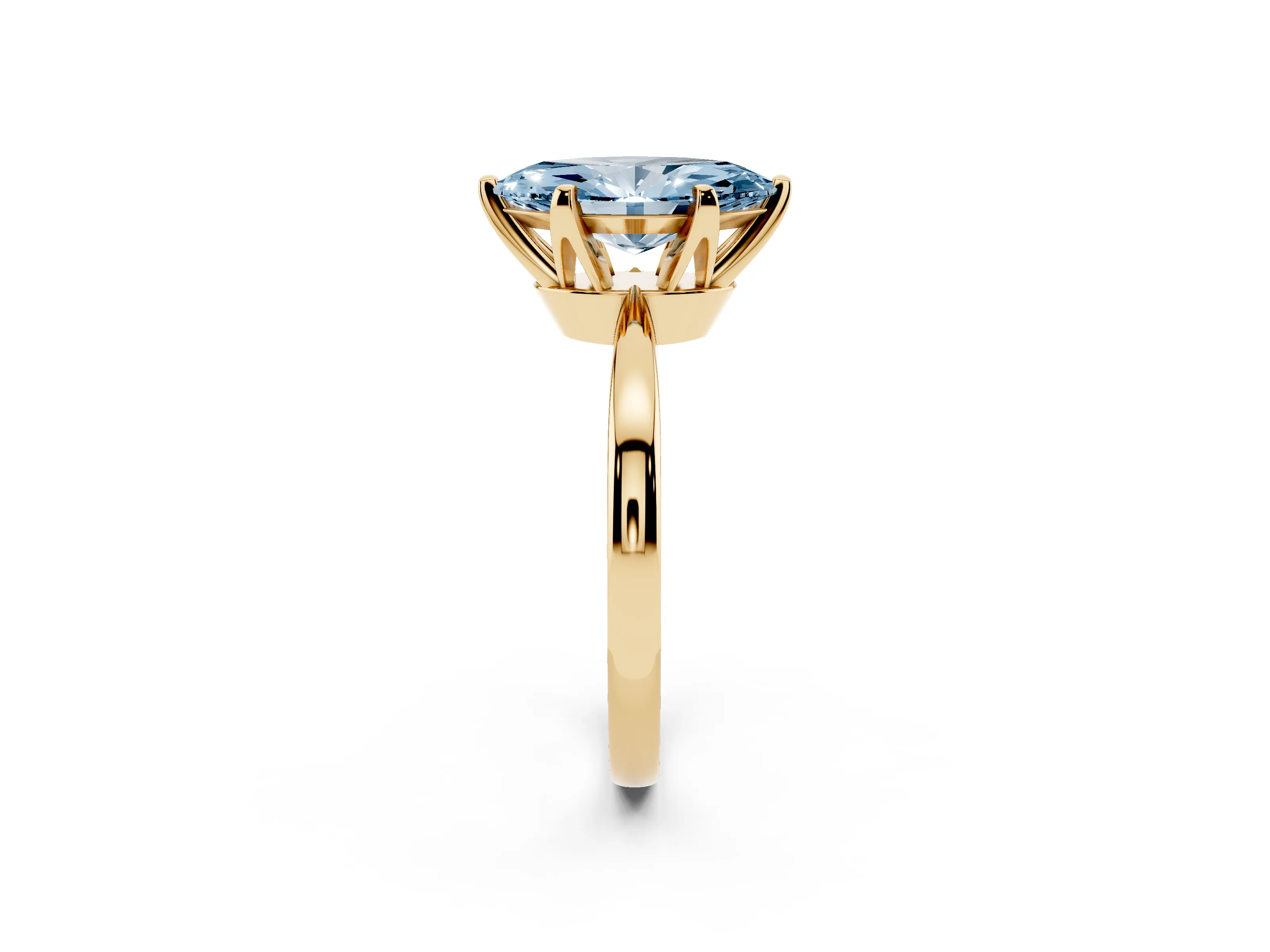 Fancy Blue Marquise Cut Diamond Solitaire Engagement Ring Set in Yellow gold with Slim Tapered Solitaire Band