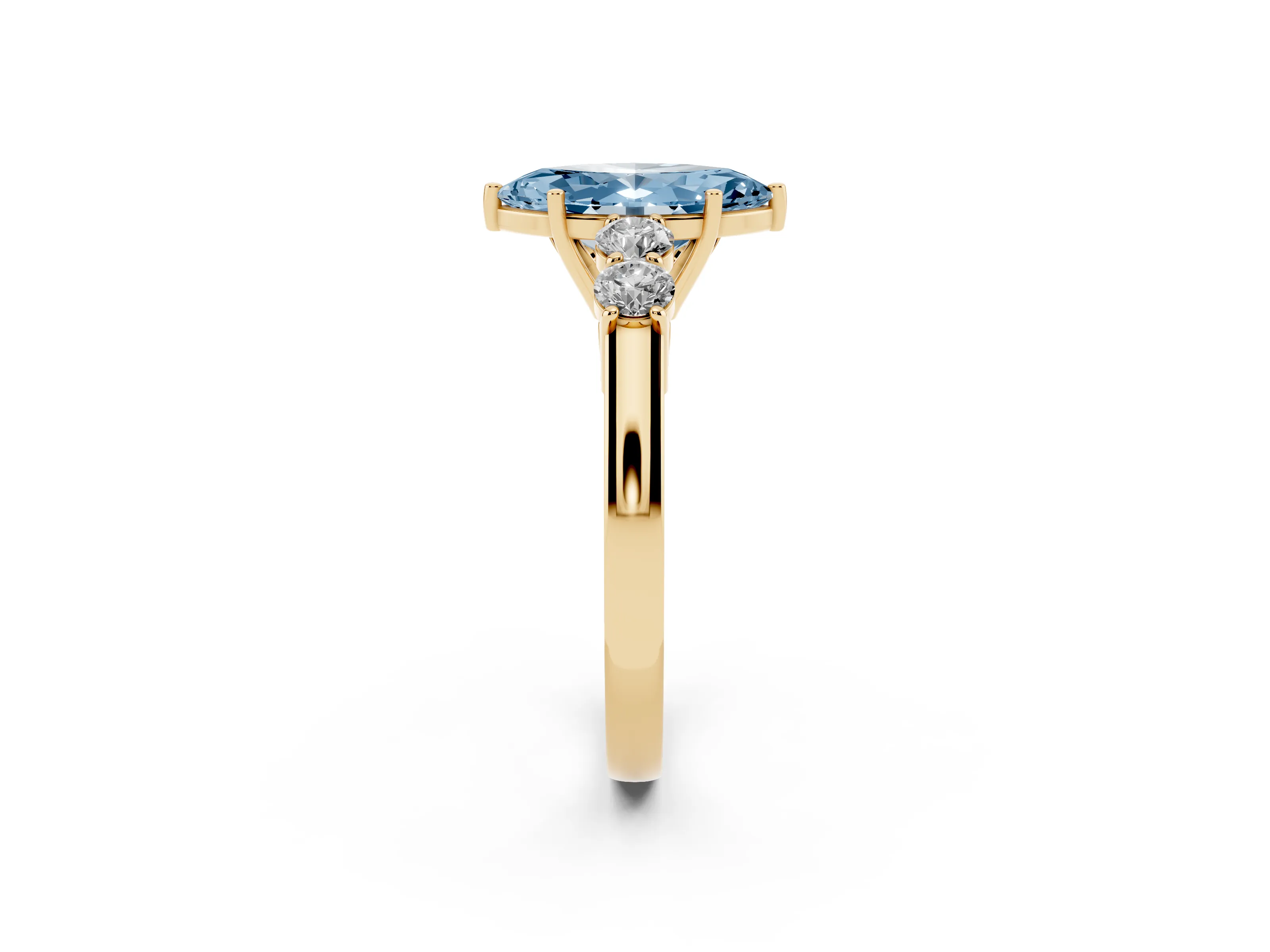 Fancy Blue Marquise Cut Diamond Five-Stone Prong Set Band Ring Set in Yellow gold with Polished Band