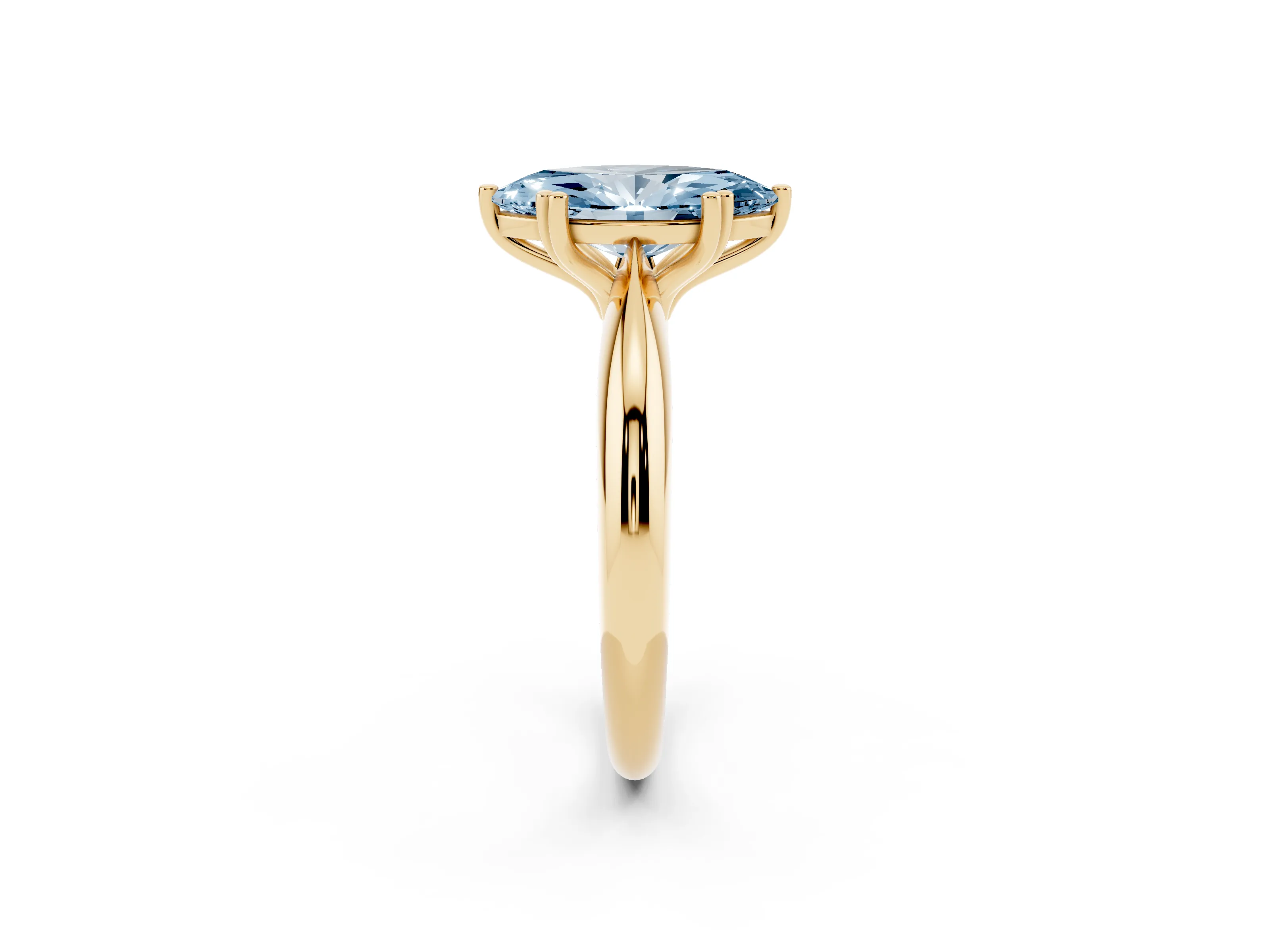 Fancy Blue Marquise Cut Diamond Solitaire Engagement Ring Set in Yellow gold with Tapered Band and Prong Setting