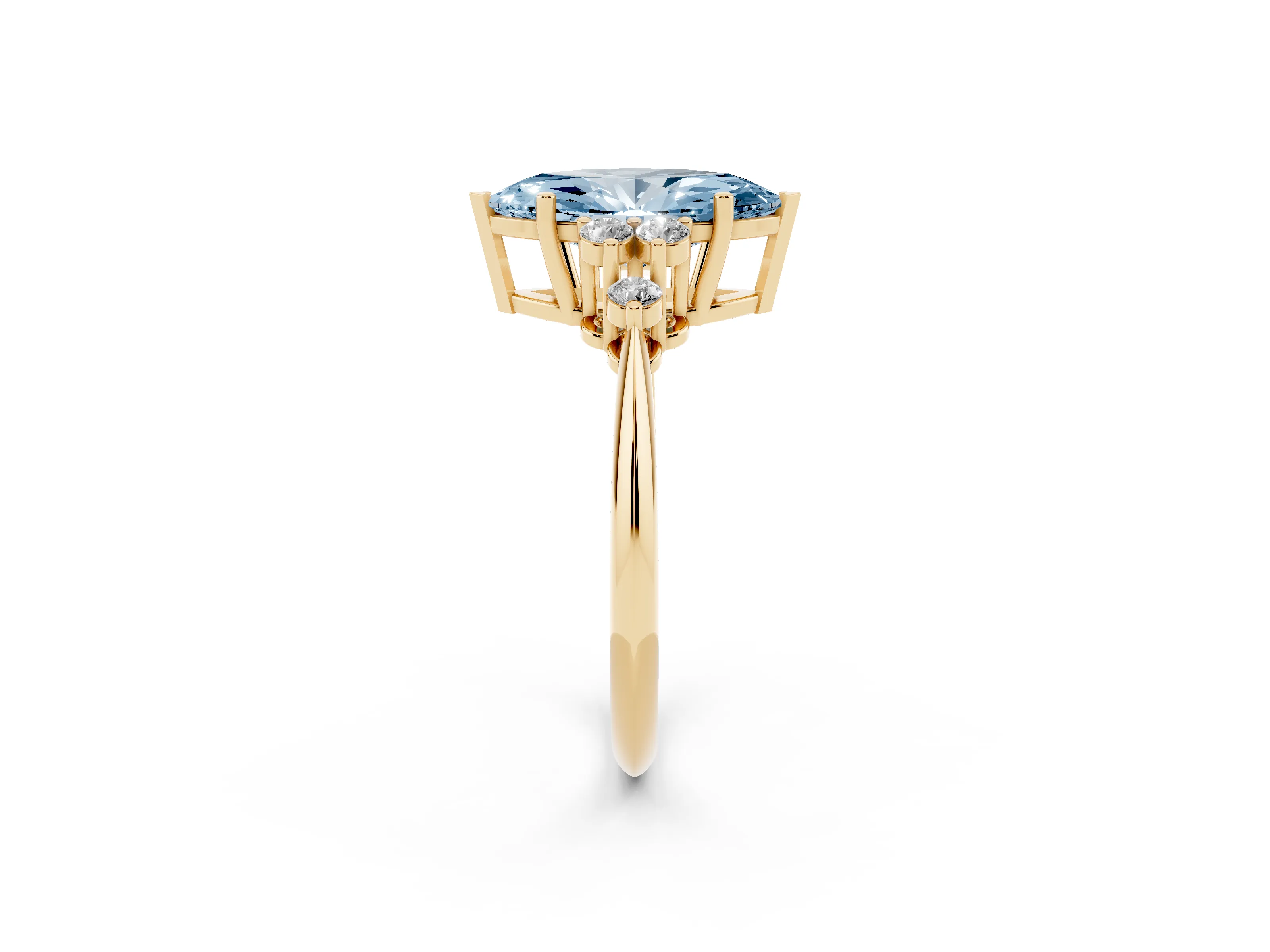 Fancy Blue Marquise Cut Diamond Cluster Ring Set in Yellow gold with Plain Band and Prong Setting