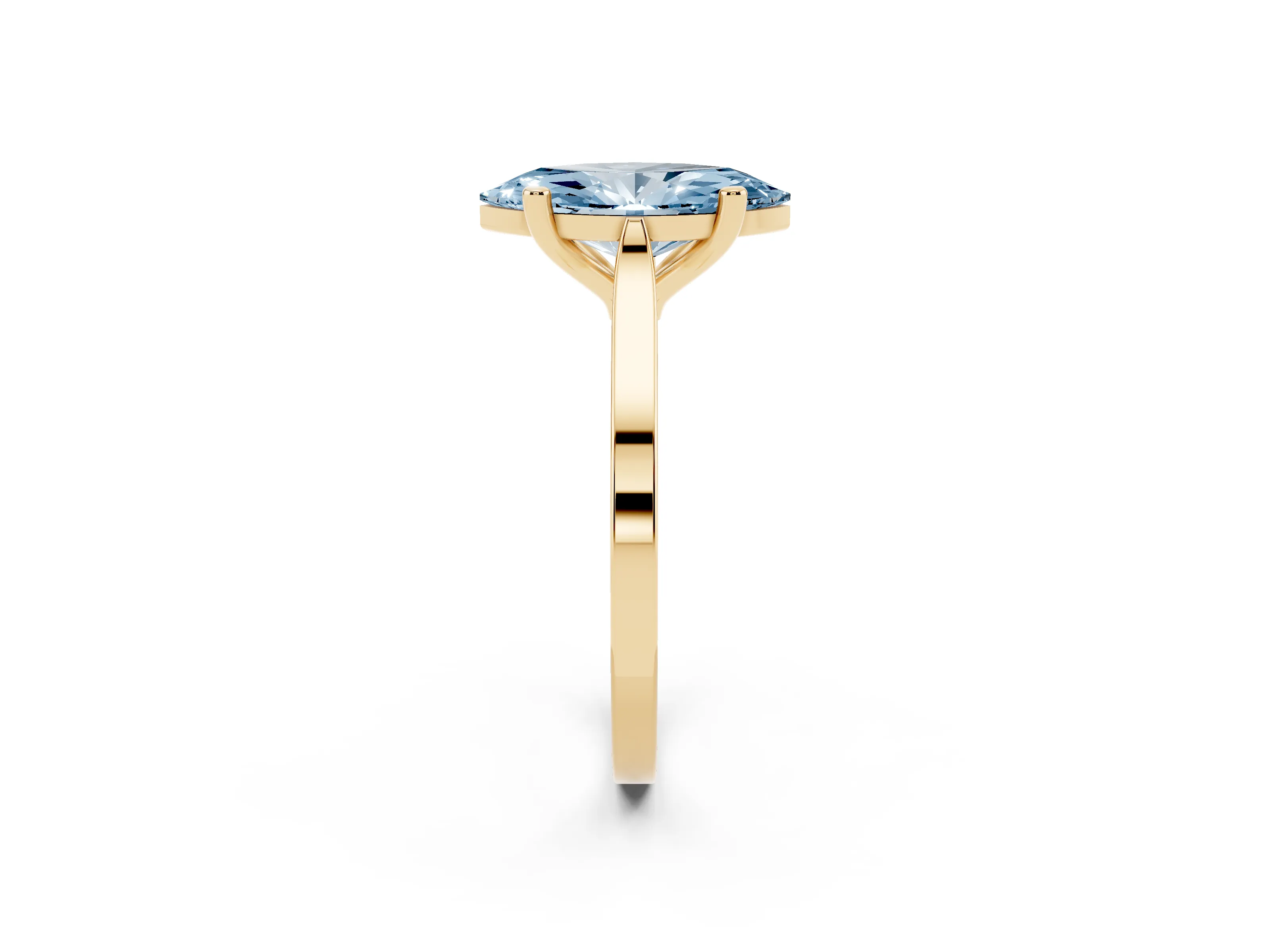 Fancy Blue Marquise Cut Diamond Solitaire Ring Set in Yellow gold with Prong Setting and Tapered Band