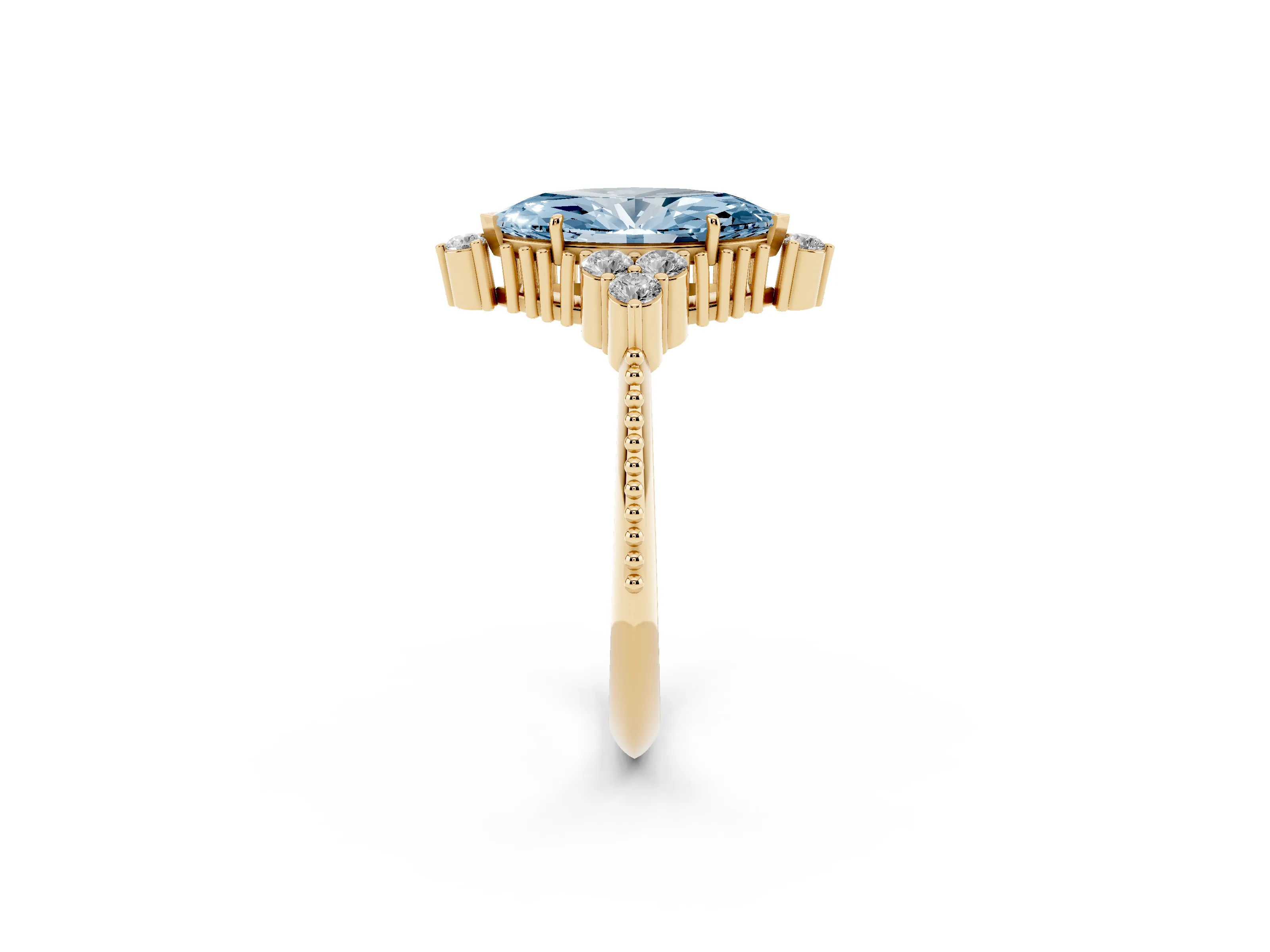 Fancy Blue Marquise Cut Diamond Cluster Ring Set in Yellow gold with Beaded Band