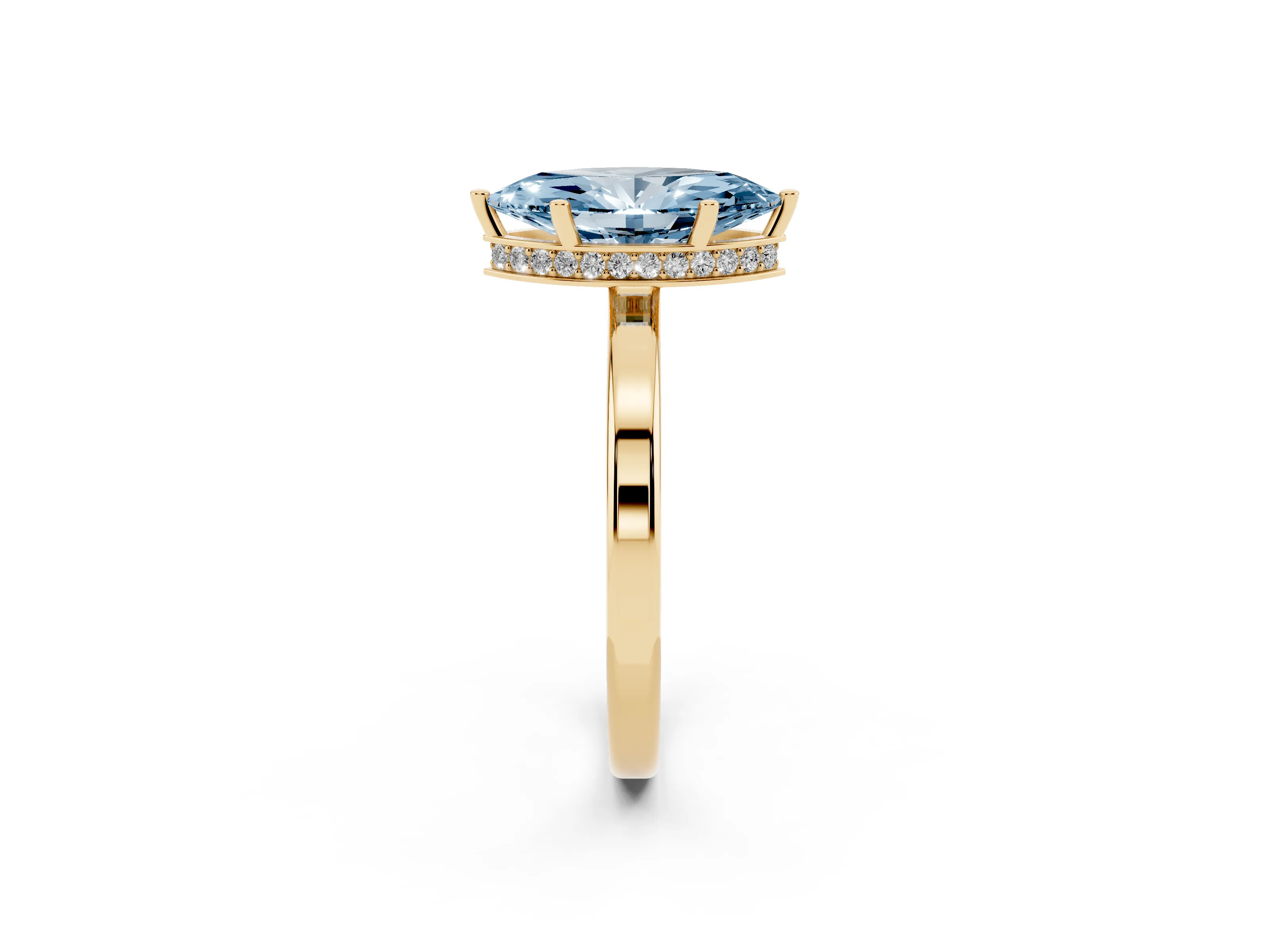 Fancy Blue Marquise Cut Diamond Solitaire Engagement Ring Set in Yellow gold with Prong Setting on a Plain Band