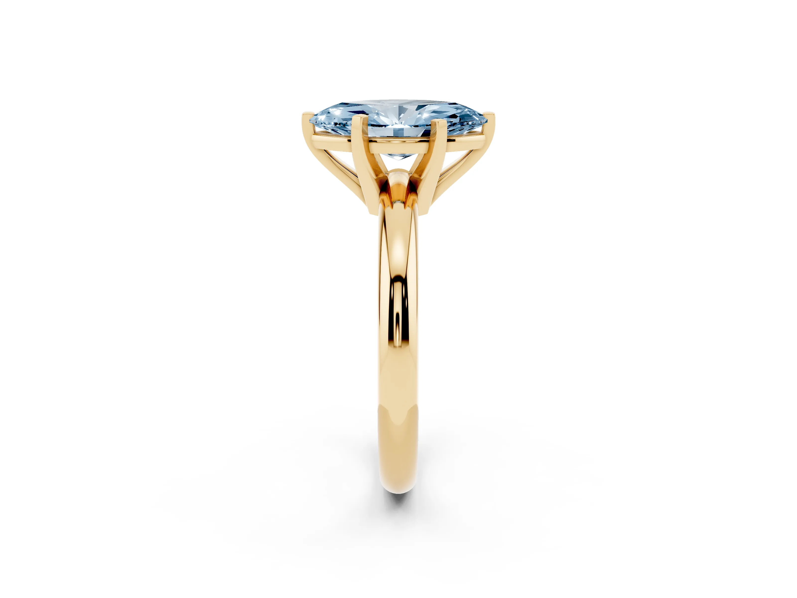 Fancy Blue Marquise Cut Diamond Solitaire Engagement Ring Set in Yellow gold with Round Band and Prong Setting