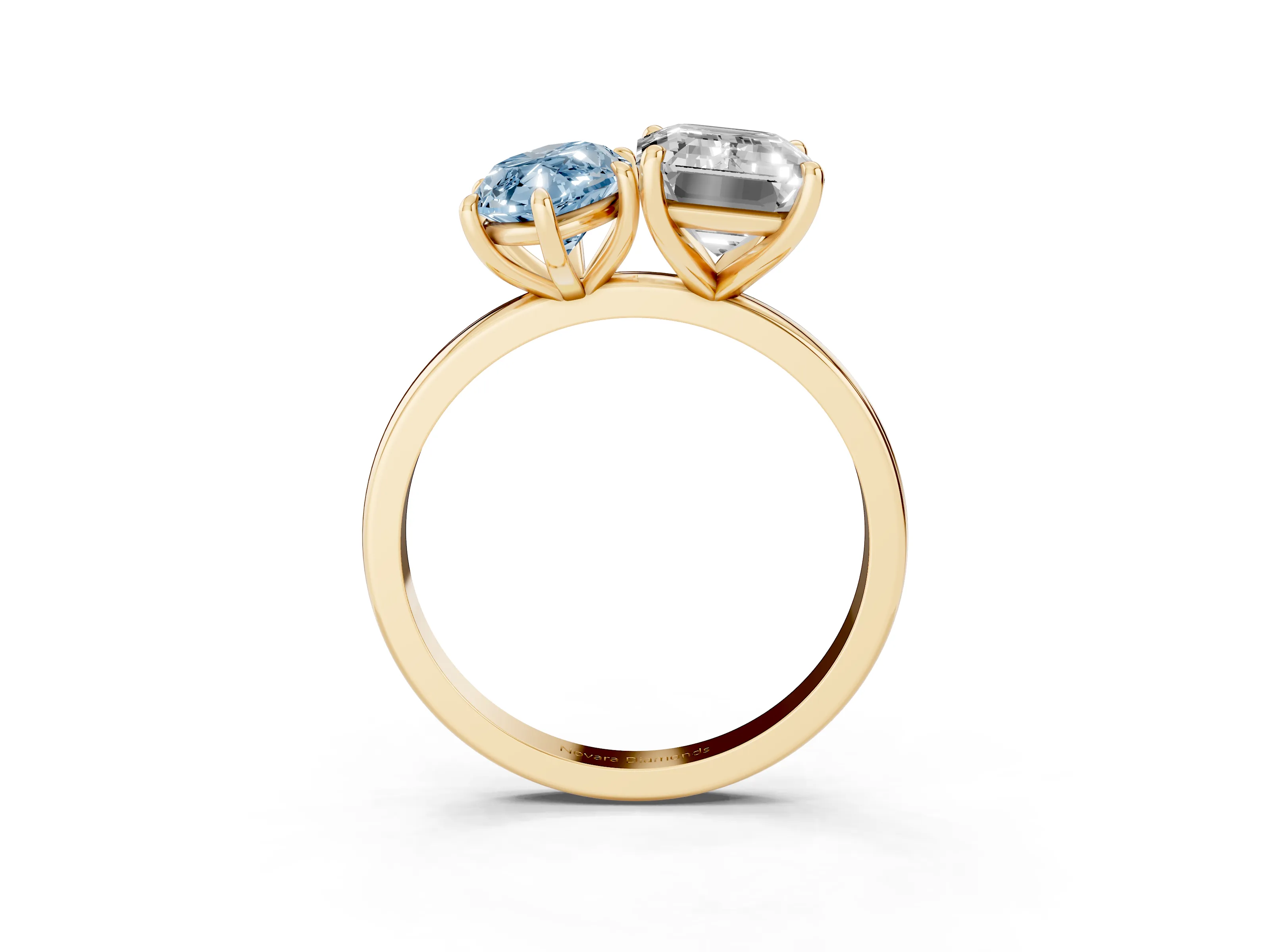 Fancy Blue Marquise Cut and Emerald Cut Toi Moi Ring Set in Yellow gold with Prong Setting
