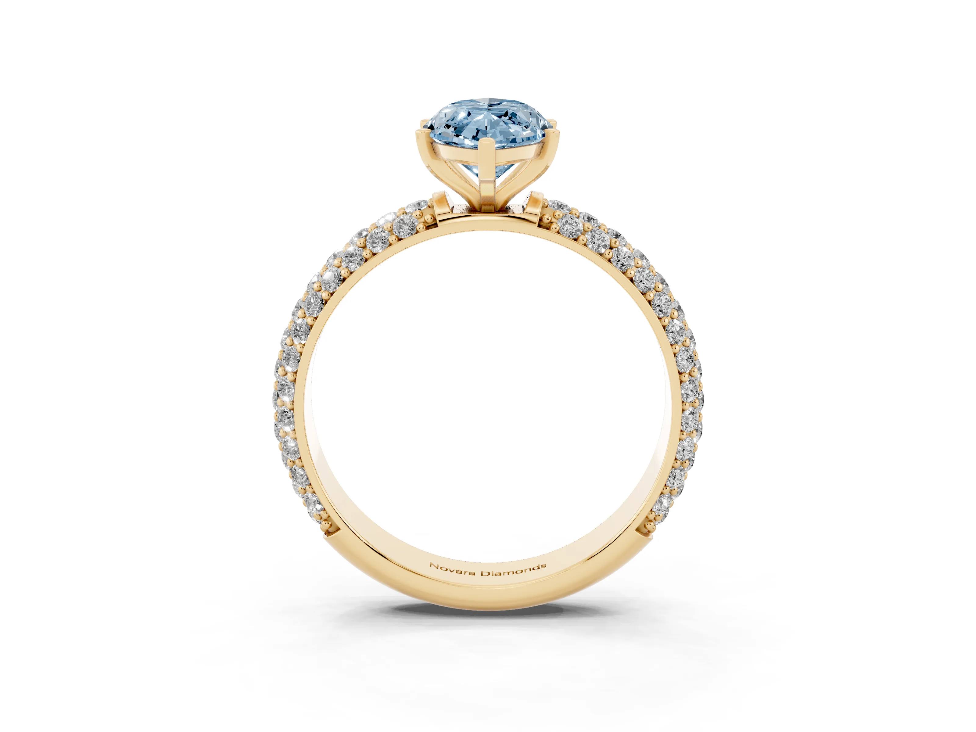 Fancy Blue Marquise Cut Diamond Solitaire Ring Set in Yellow gold with Prong Setting and Pavé-Set Band