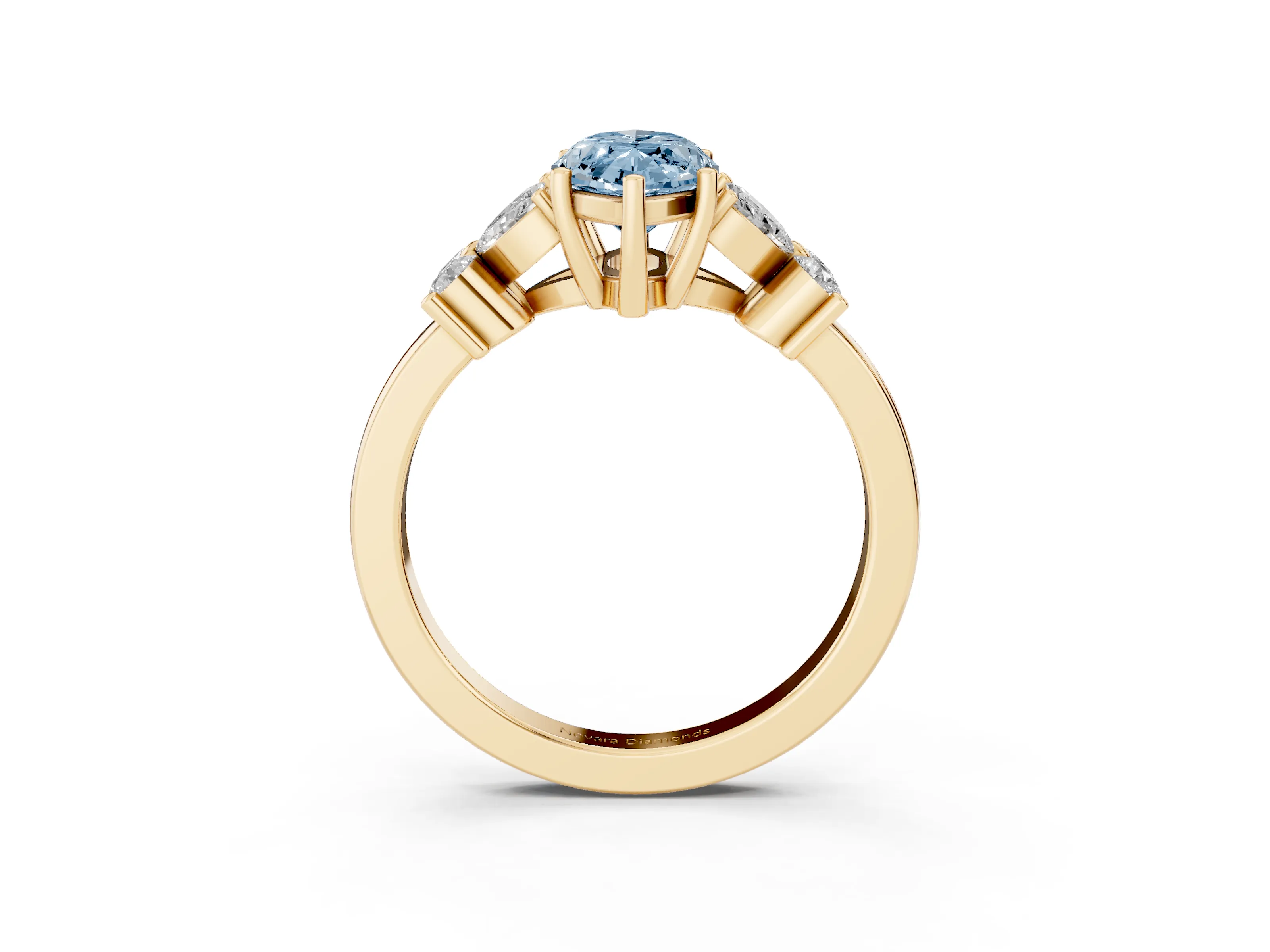 Fancy Blue Marquise Cut Diamond Floral Cluster Ring Set in Yellow gold with Marquise Petals and Prong Setting