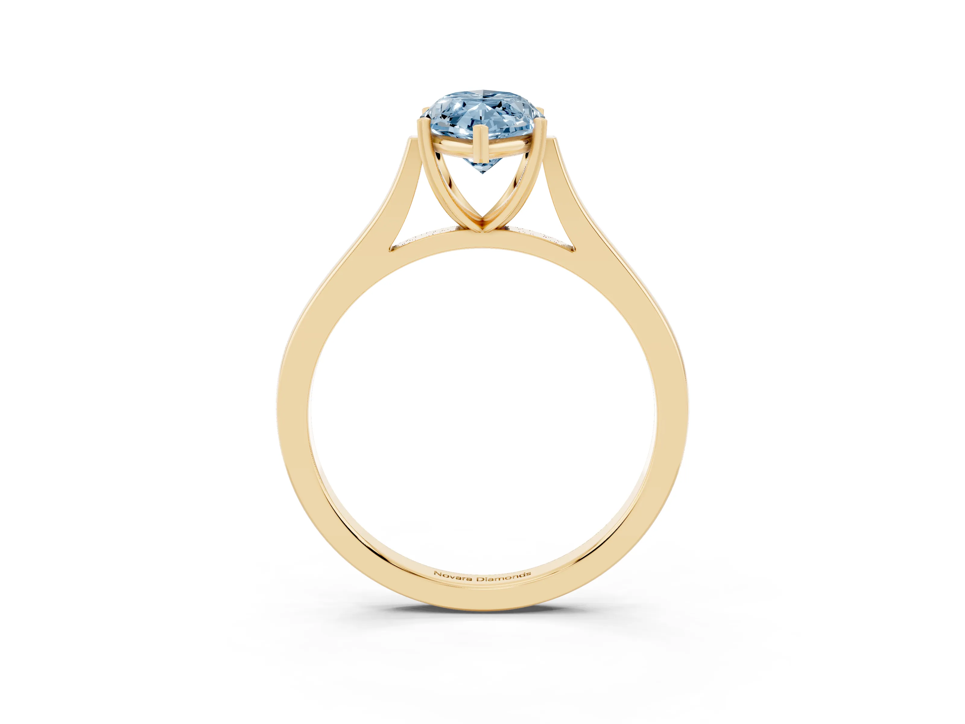 Fancy Blue Marquise Cut Diamond Solitaire Heart Prong Engagement Ring Set in Yellow gold with Tapered Band